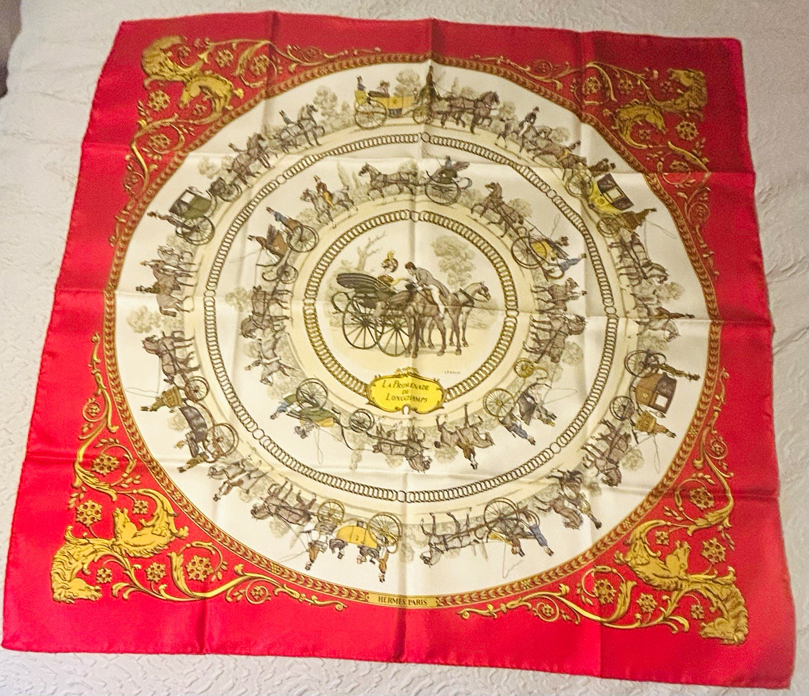 Hermès La Promenade de Longchamps 90cm Red Ivory Gold Mint Giftable Hermès La Promenade de Longchamps 90cm Red Ivory Gold Mint Giftable