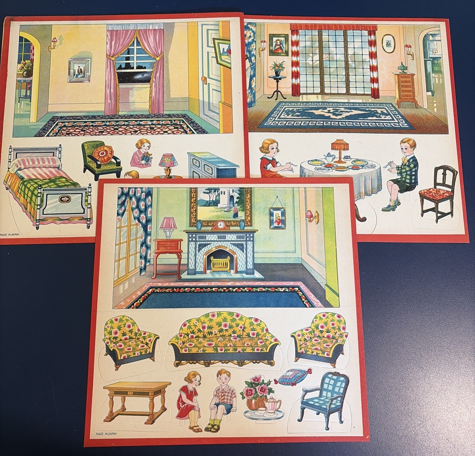 Lot of 3 Vtg 1930’s Paper Doll Punch-Out Sheets Dollhouse Rooms Children Japan Lot of 3 Vtg 1930’s Paper Doll Punch-Out Sheets Dollhouse Rooms Children Japan