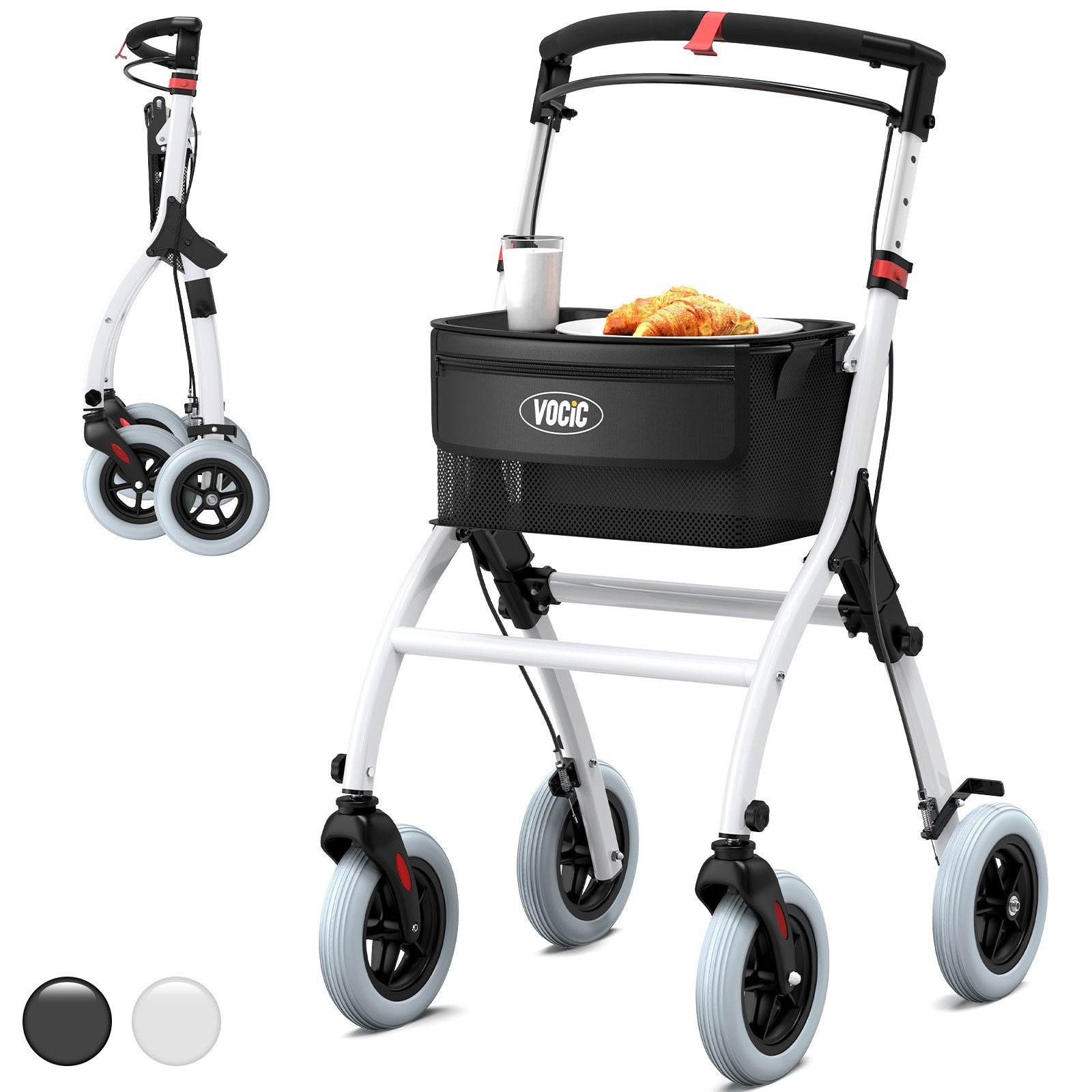 Narrow Rollator Walker for Seniors Small Spaces Indoor Foldable Lightweight Tray Narrow Rollator Walker for Seniors Small Spaces Indoor Foldable Lightweight Tray
