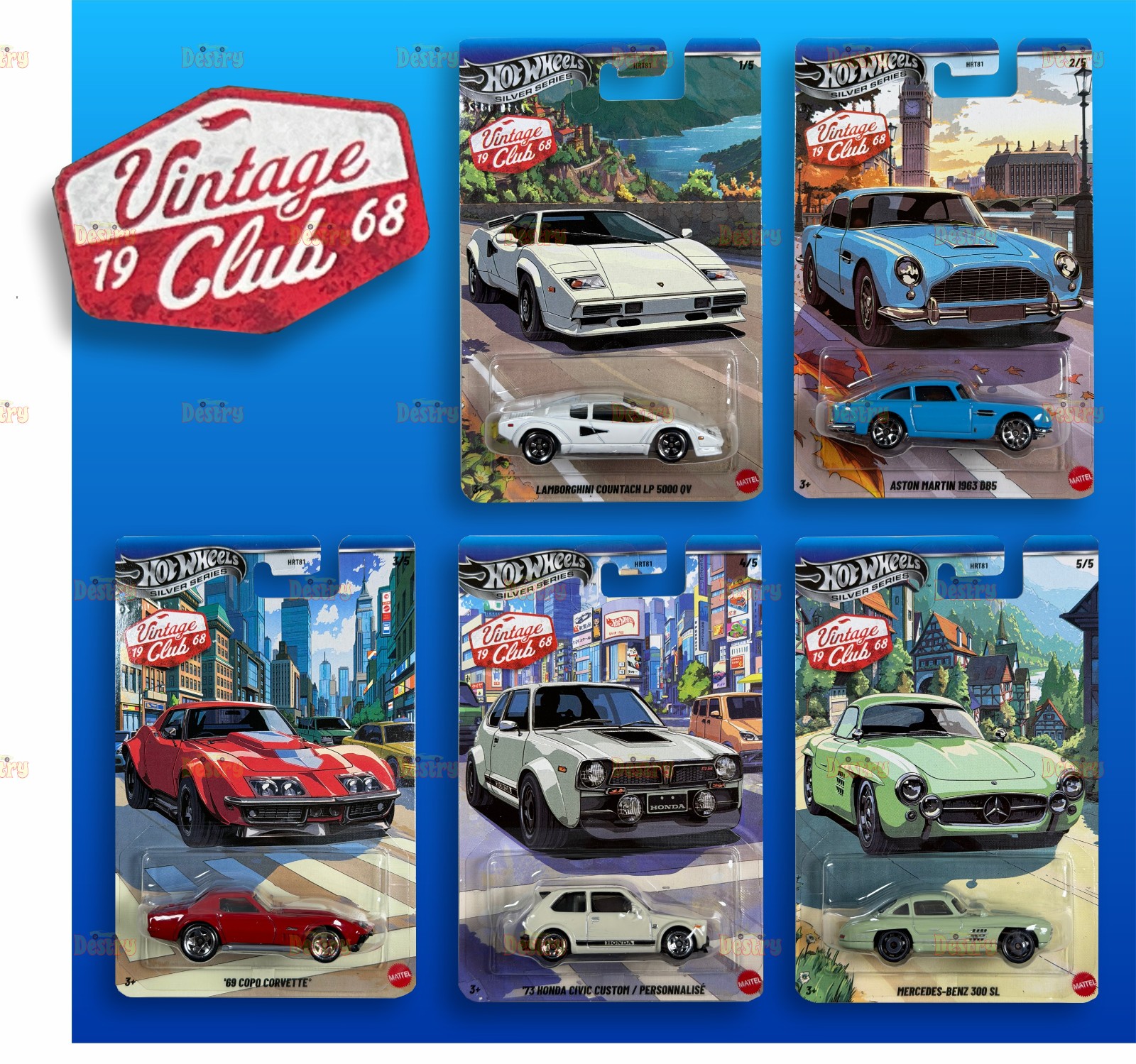 Hot Wheels Vintage Club Complete Set of 5 Silver Series