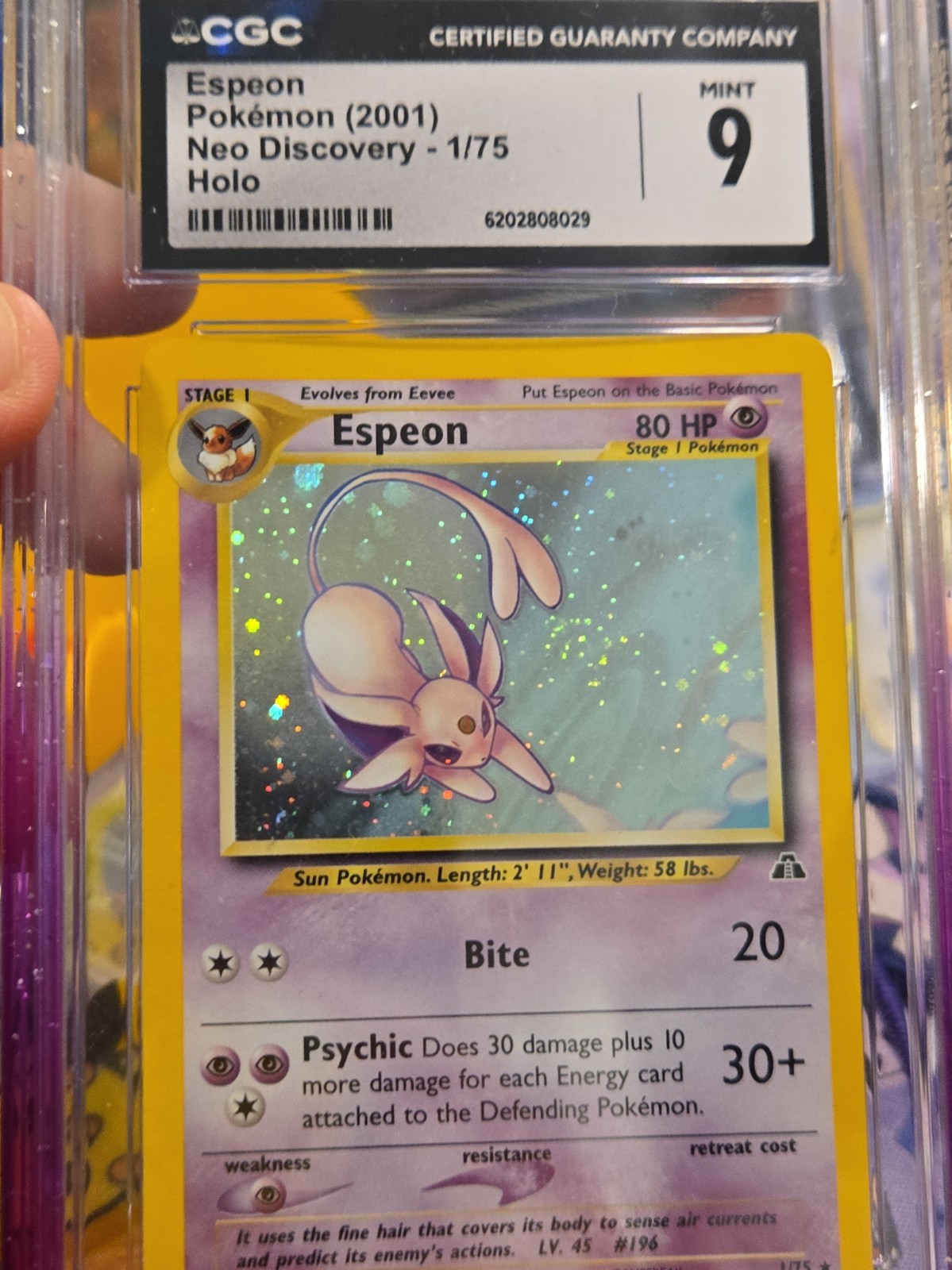 Pokemon Espeon 1/75 Neo Discovery Holo 2001 CGC 9 Mint Pokemon Espeon 1/75 Neo Discovery Holo 2001 CGC 9 Mint