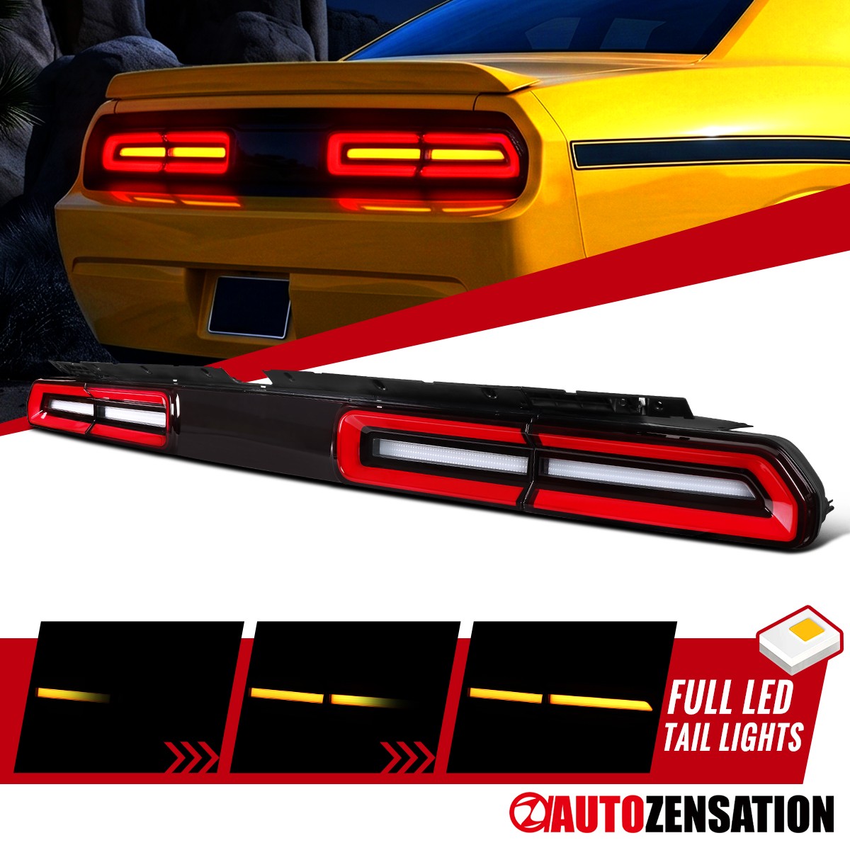 Fit 2008-2014 Dodge Challenger Black Red LED Tail Lights Sequential Signal 3PC Fit 2008-2014 Dodge Challenger Black Red LED Tail Lights Sequential Signal 3PC