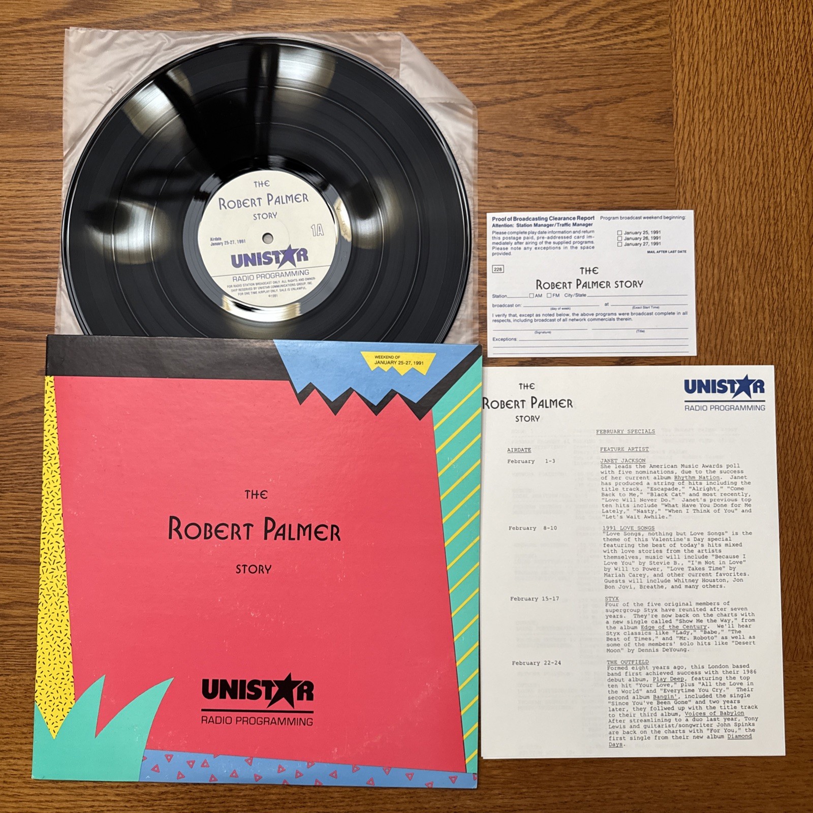 Unistar Radio Programming The Robert Palmer Story Vinyl + Line Sheets 1991
