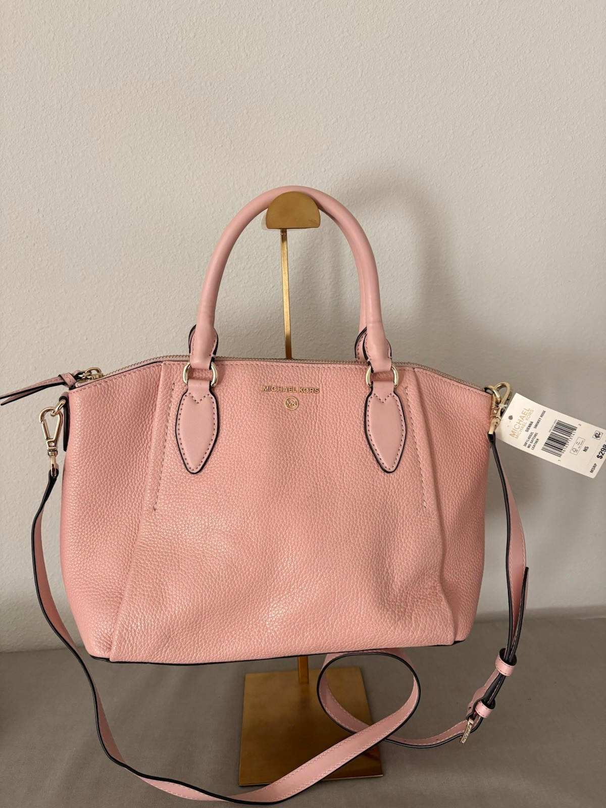 Michael Kors Pink Pebbled Satchel Top Handle Zip Bag Detachable Strap Studs Michael Kors Pink Pebbled Satchel Top Handle Zip Bag Detachable Strap Studs
