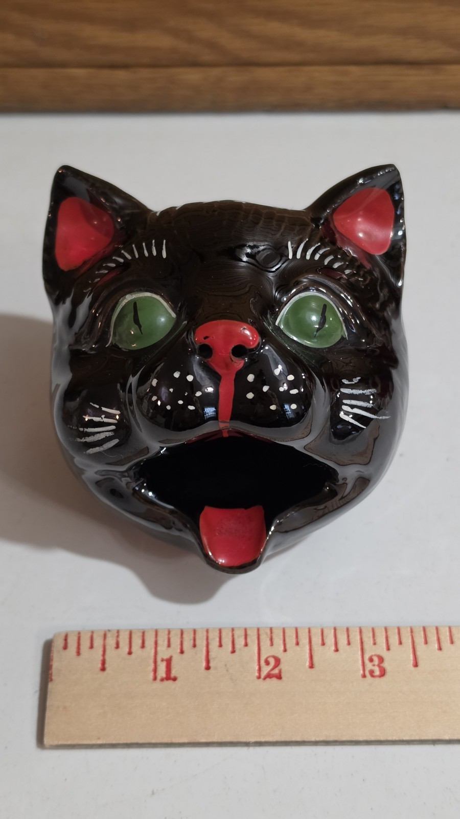 MINT Vintage Shafford Redware Black Cat Head Ashtray Incense Burner Green Eyes MINT Vintage Shafford Redware Black Cat Head Ashtray Incense Burner Green Eyes