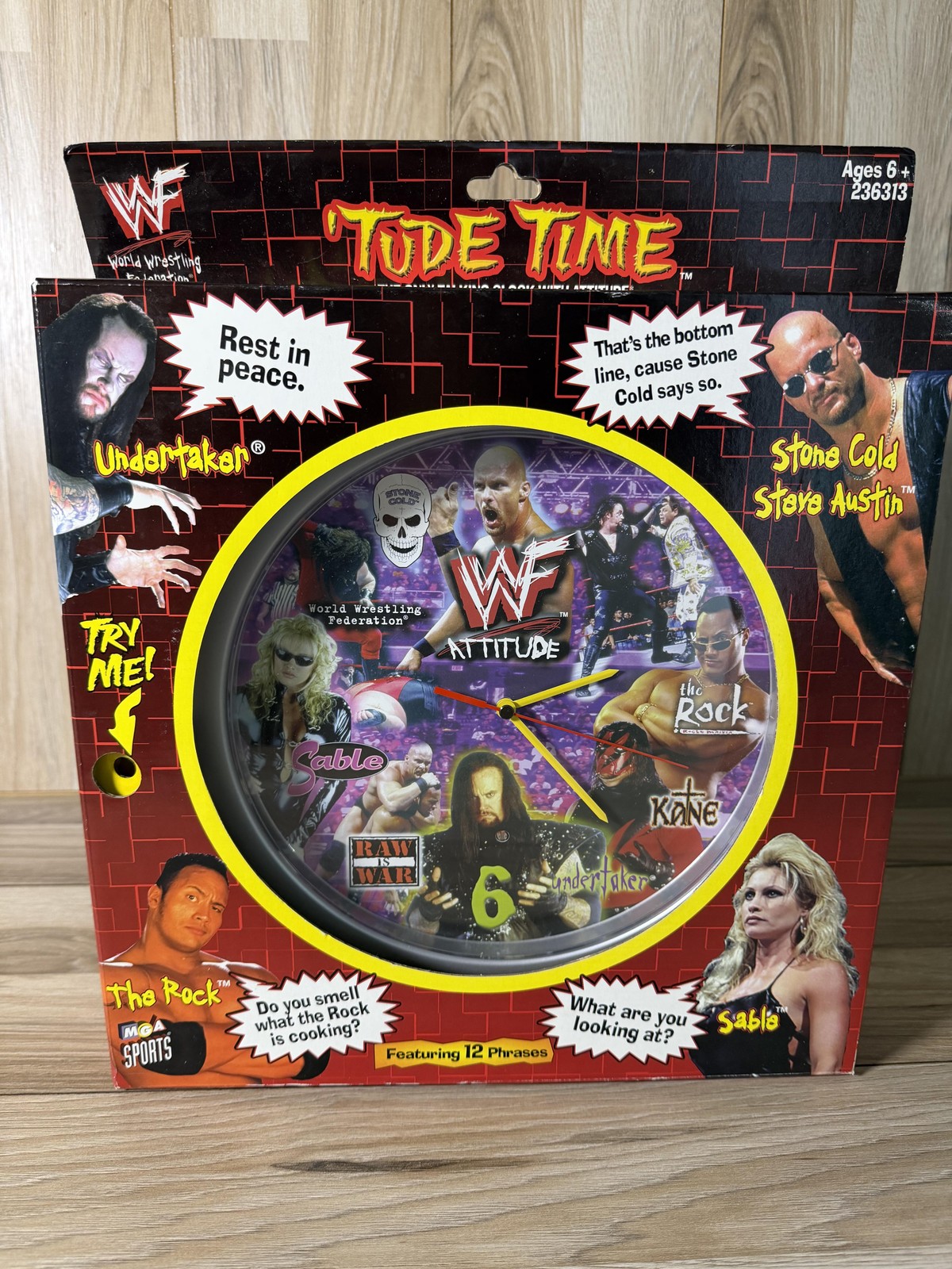 NEW 1999 WWF ‘Tude Time Talking Wall Clock Steve Austin Undertaker Rock Sable