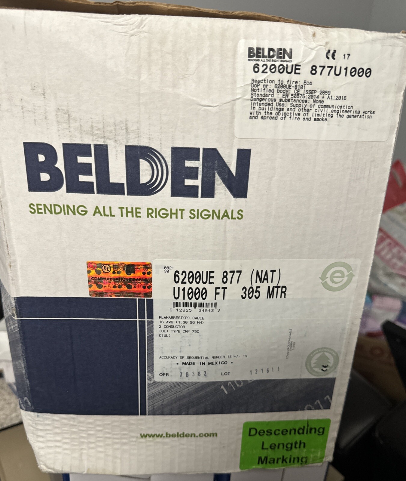 Belden 6200UE 010U1000 6 AWG 2 Conductor Unshielded CMP Plenum Security Cable Belden 6200UE 010U1000 6 AWG 2 Conductor Unshielded CMP Plenum Security Cable