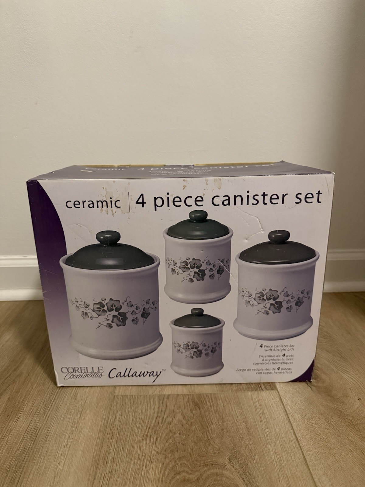 NEW CORELLE CORDINATES  4 PIECE CANISTER SET -CALLAWAY IVY PATTERN