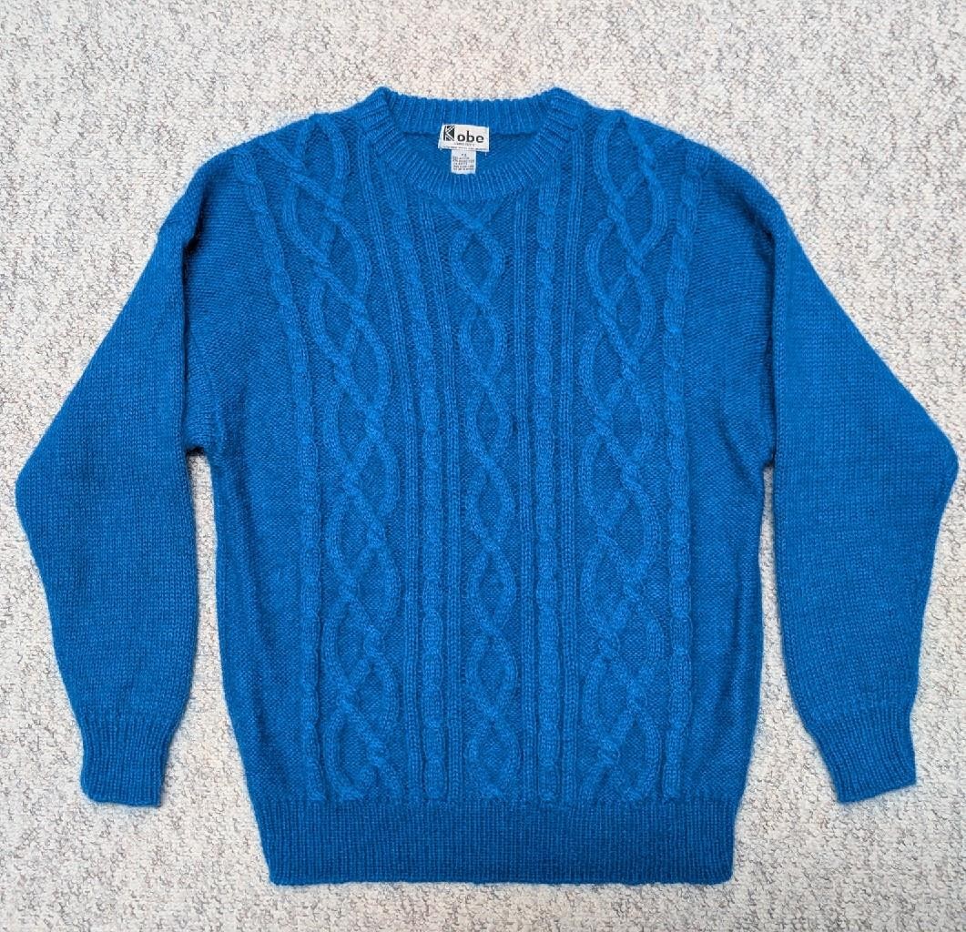 1980s-90s vintage MOHAIR sweater M blue KNIT fisherman KOBE aran irish style