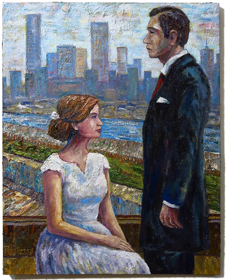 ORIGINAL OIL█PAINTING VINTAGE REALISM█ART SIGNED MAN LOVE DRESS POP FORMAL 30x24