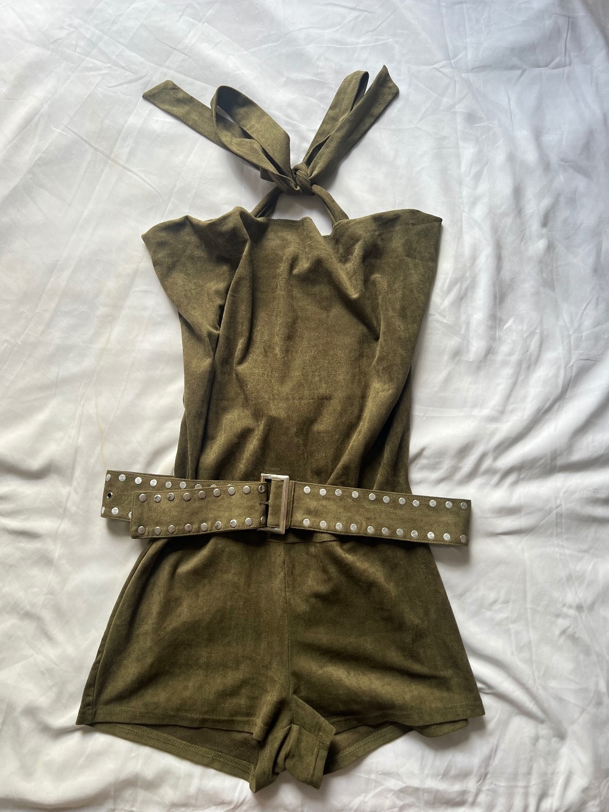 Fashion Nova Olive Navy Green Halter Romper Fashion Nova Olive Navy Green Halter Romper