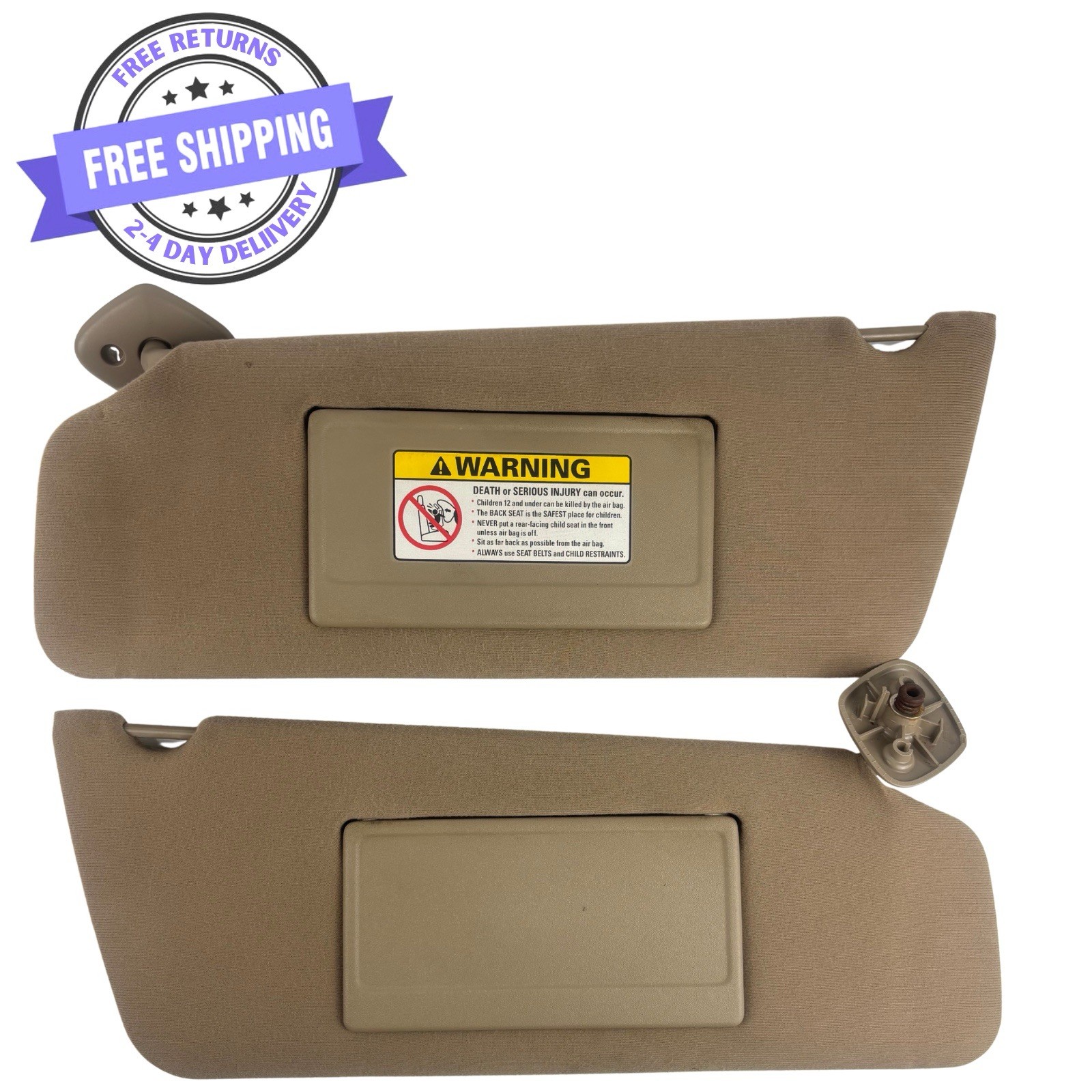 2000-2003 Ford F-150 Sun Visor Set Driver Passenger Pair Mirrors Tan OEM
