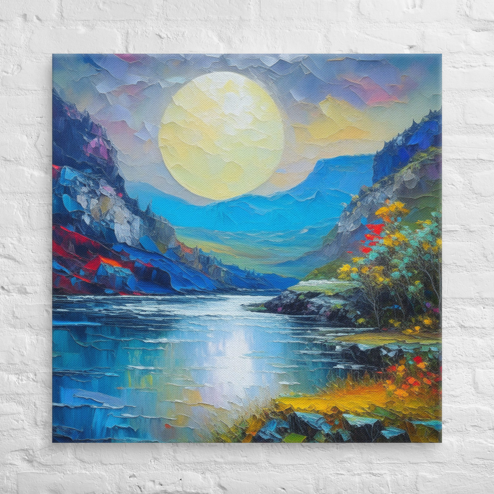 MOON OVER THE COLUMBIA RIVER GORGE IN OREGON - 37X37 BIG CANVAS ART