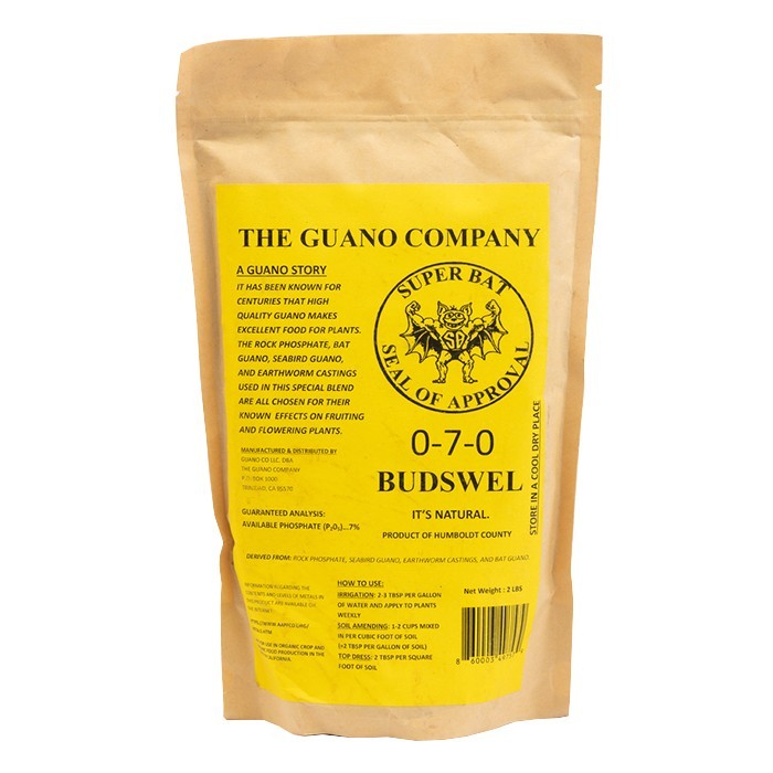 Budswel Dry Rock phosphate, Bat guano, Seabird guano, and Earthworm castings
