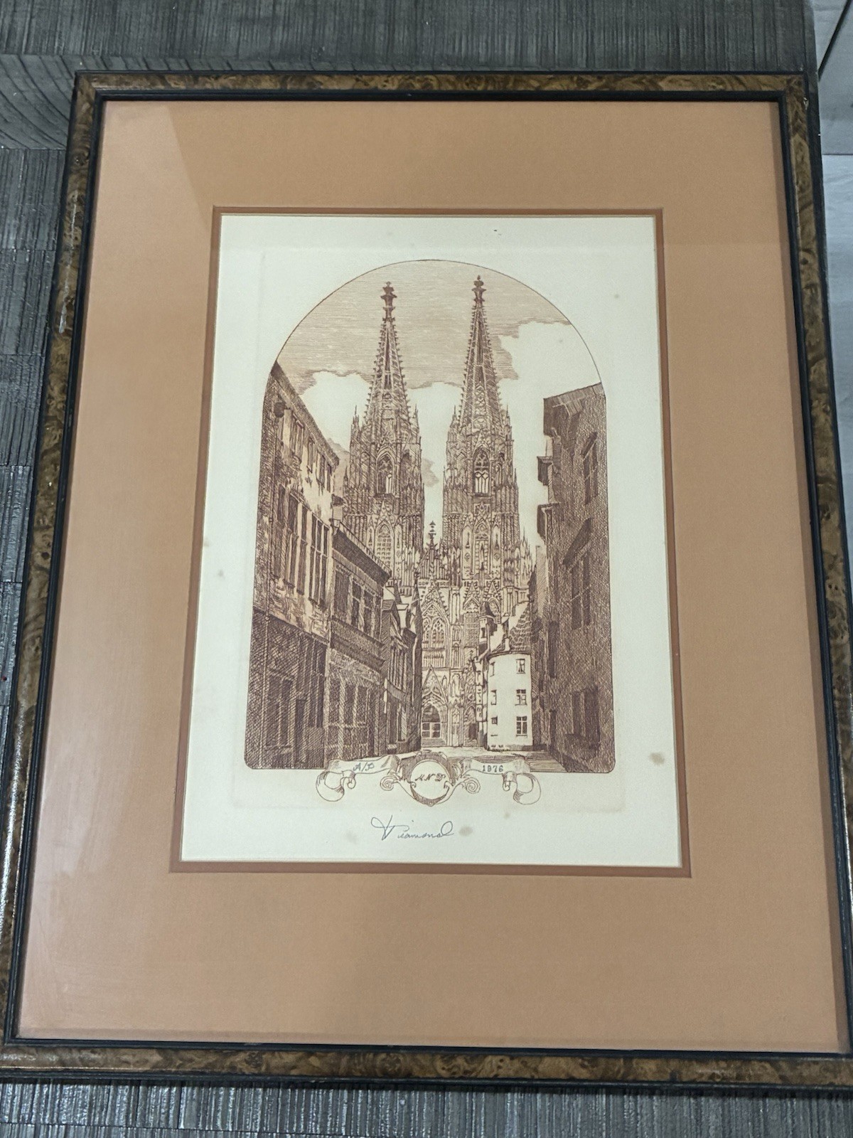 Vintage 1976 Cathedral Etching Artist Proof A/P Signed Framed Architectural Art
