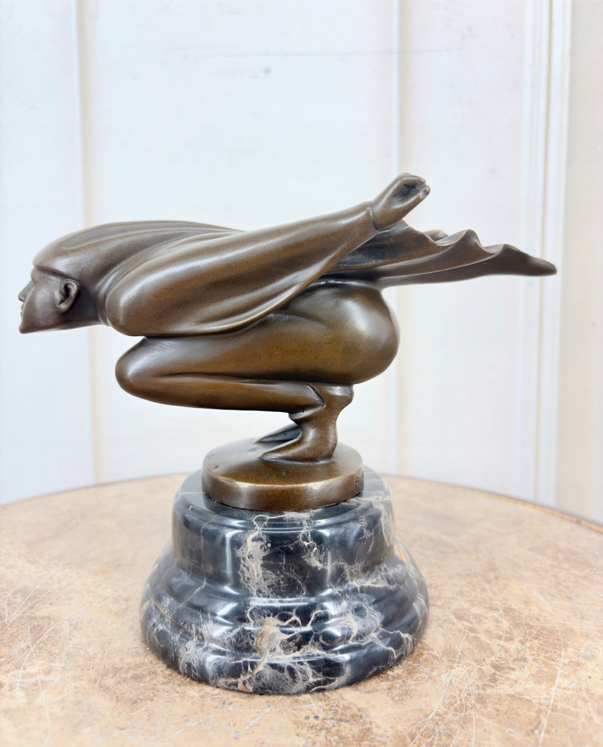 Bronze Statue Raging Jester Sculpture Car Mascot Marble Decor Winged Man Preiss