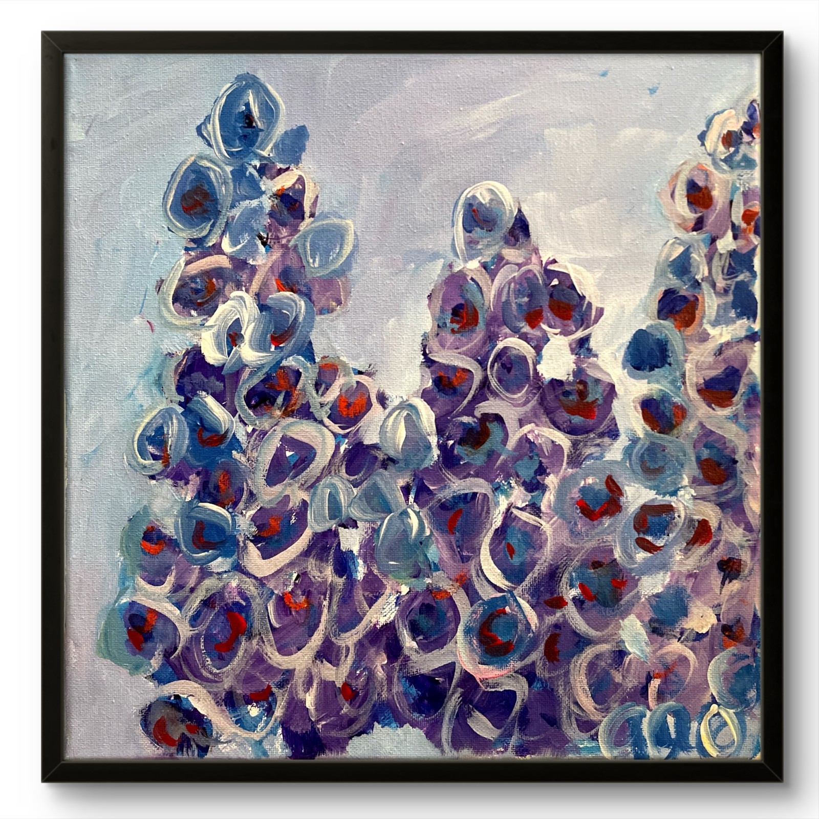 Mary Myers Original Expressionist Purple Floral Painting 12x12 Acrylic Canvas