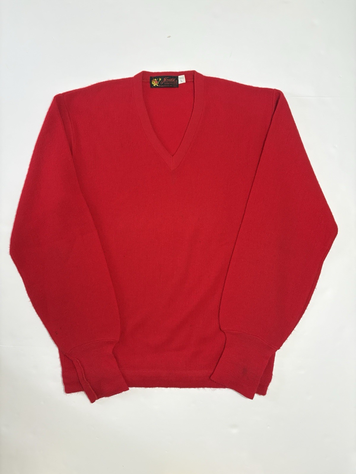 Vintage 70s Jersild Red V-Neck Pullover Sweater Orlon Acrylic Made USA Tall L