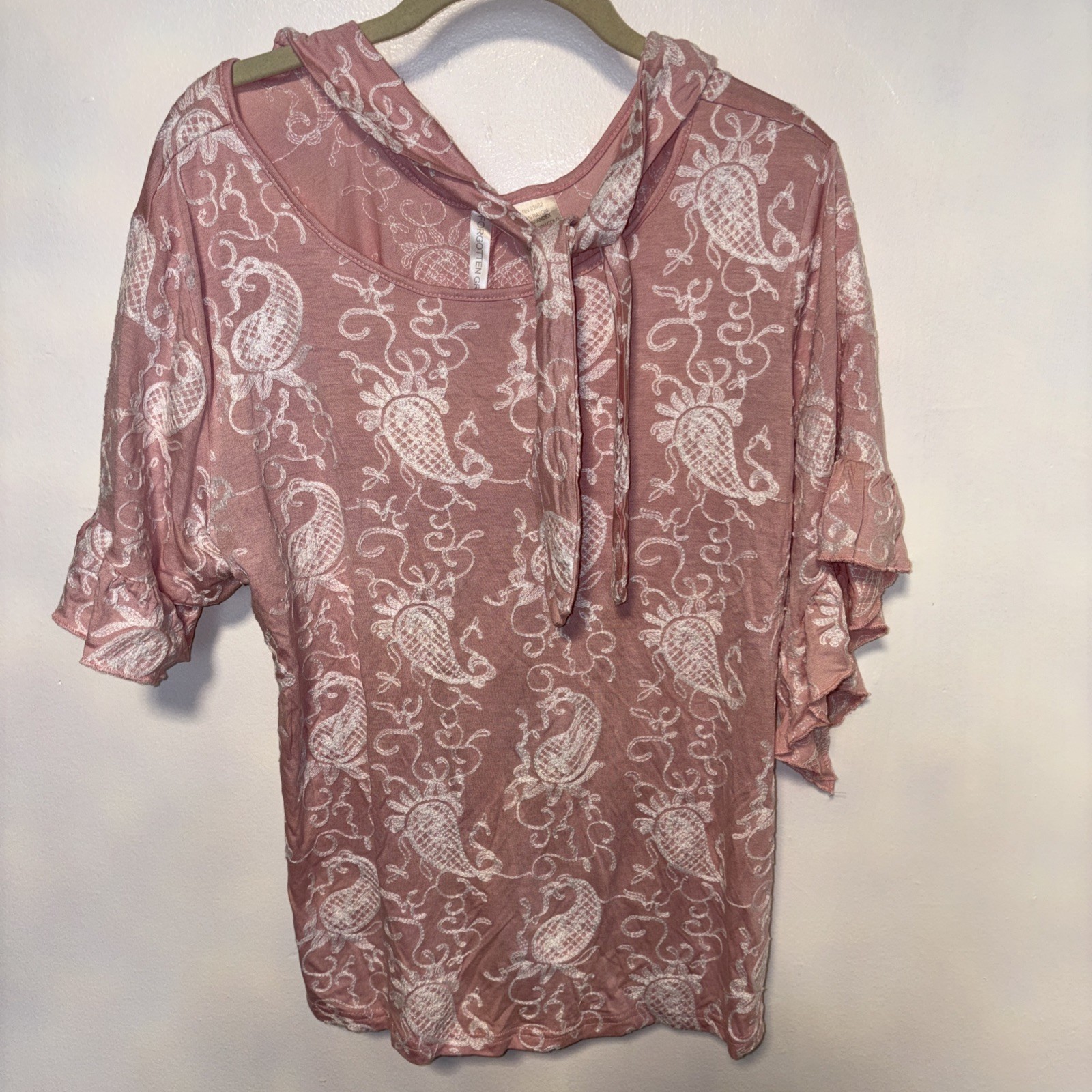 Women\'s XL Forgotten Grace Pink Embroidered Peasant Blouse