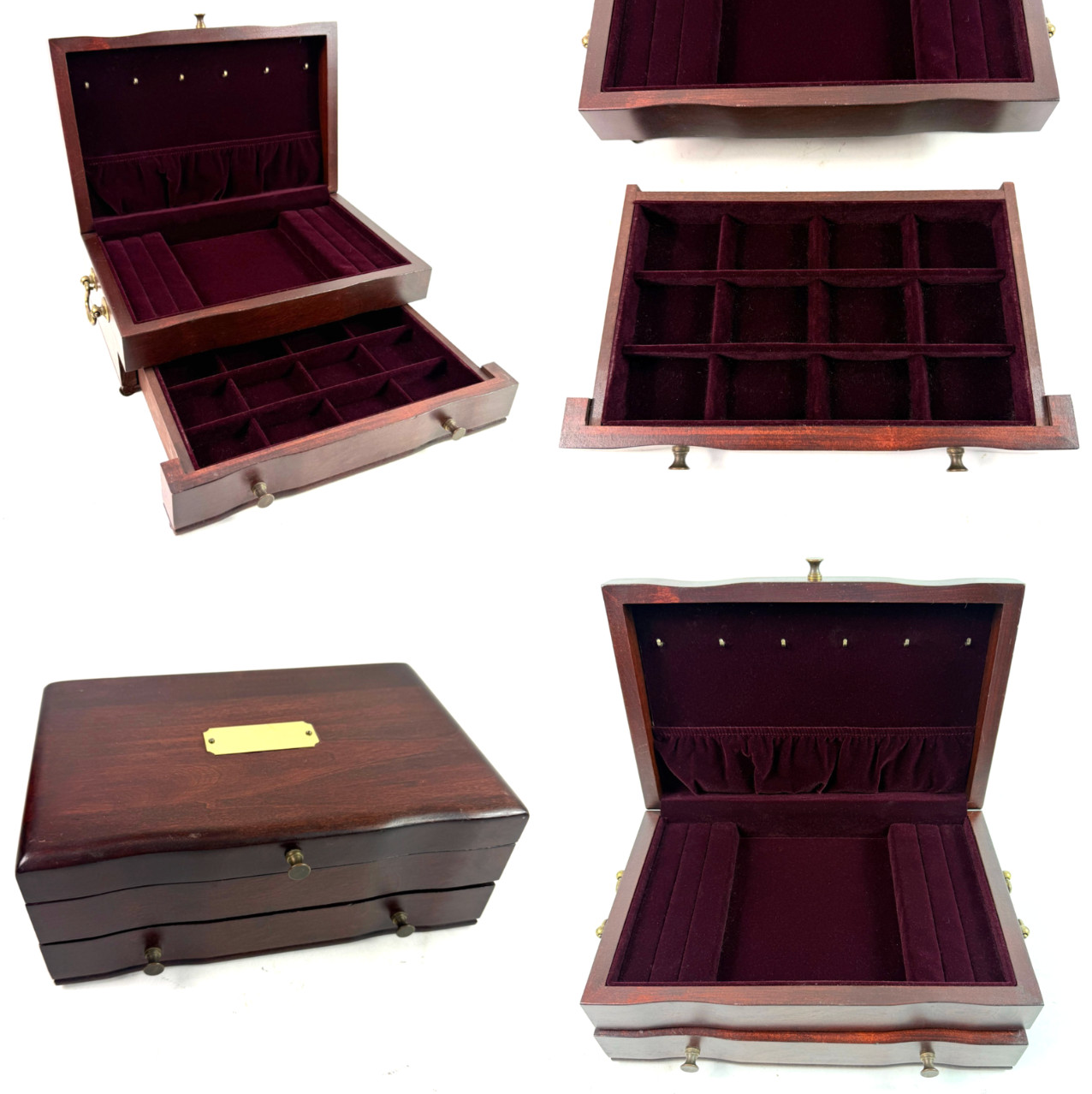 Vintage Eureka Reed Barton Wood Jewelry Box Burgundy Velvet Line 2 Tier 1 Drawer Vintage Eureka Reed Barton Wood Jewelry Box Burgundy Velvet Line 2 Tier 1 Drawer