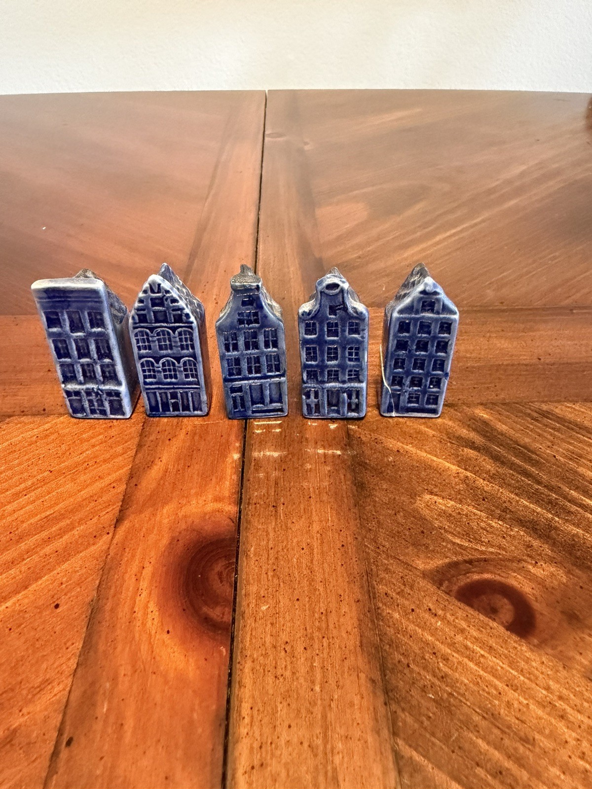5 Vintage Hand-Painted Miniature Delft Blue Canal House 1970's Holland Porcelain