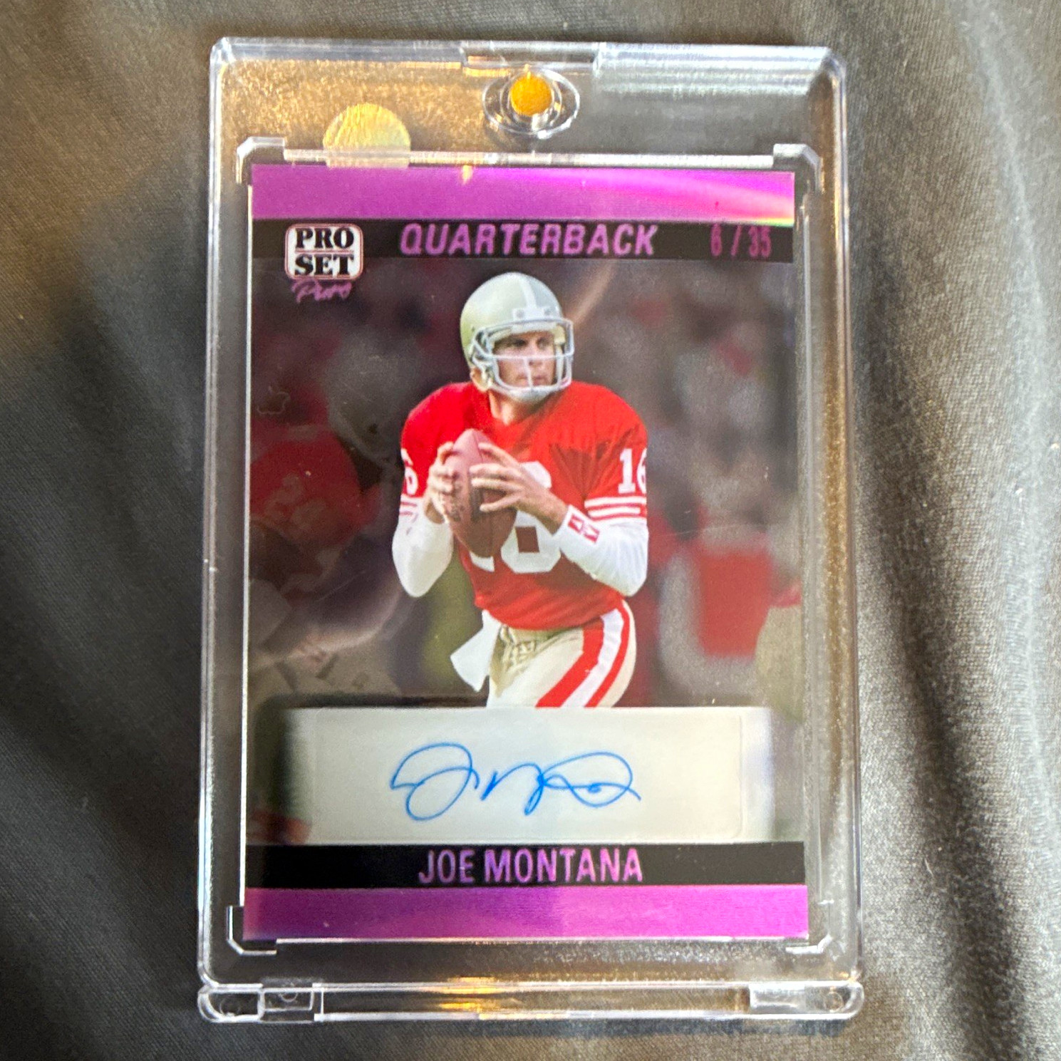Leaf 2023 Pro Set Pure 1990 Auto Joe Montana 90-JM1 Magenta /35 49ers Leaf 2023 Pro Set Pure 1990 Auto Joe Montana 90-JM1 Magenta /35 49ers