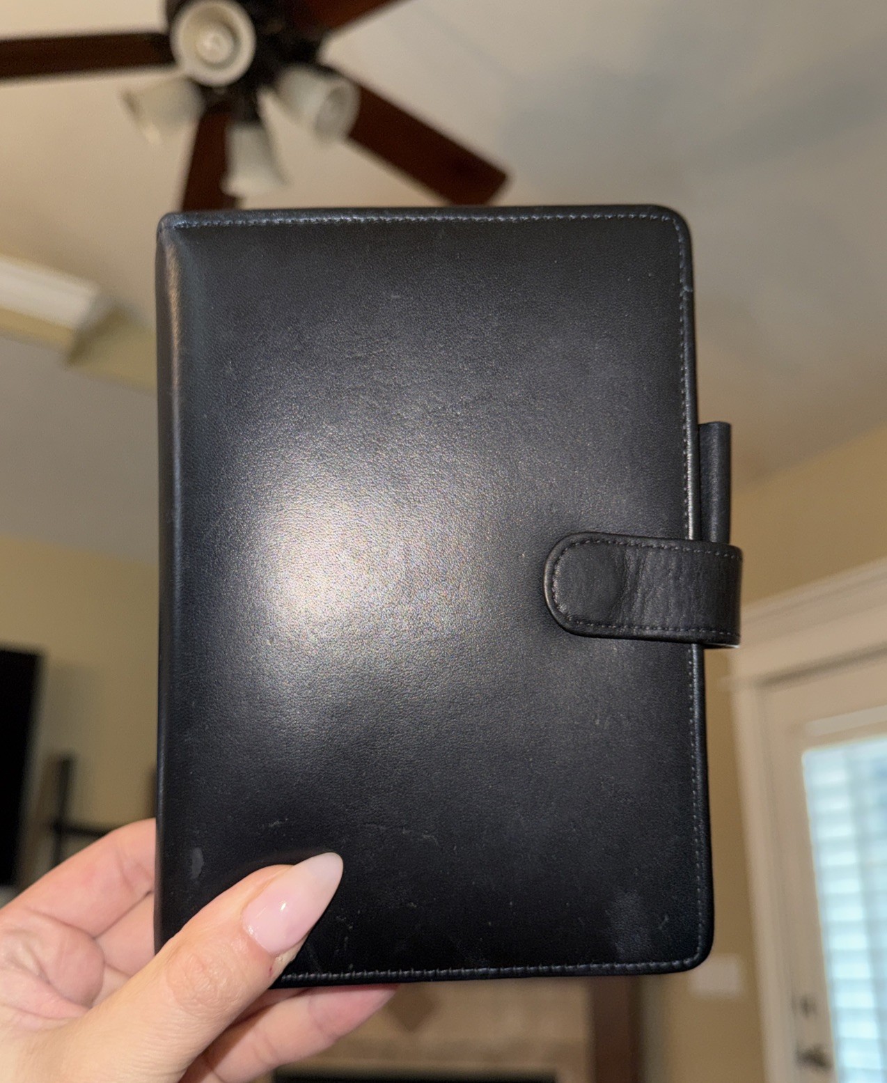 VTG Franklin Covey Black Compact Full Grain Nappa Genuine Leather 6 Ring USA