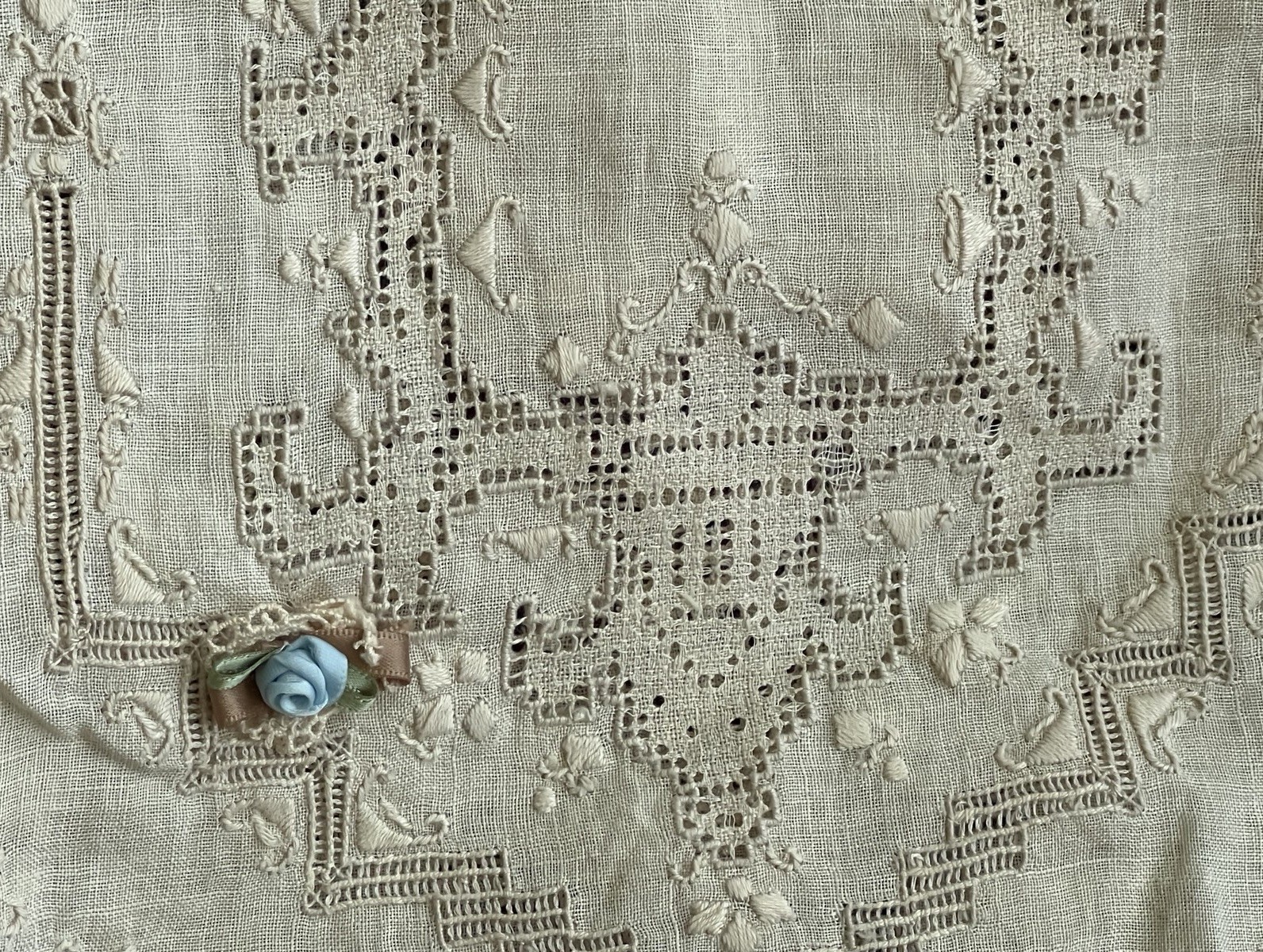 Sweet Antique Natural LINEN Hand Needle Open Work Design Pillow & Cover. Lovely