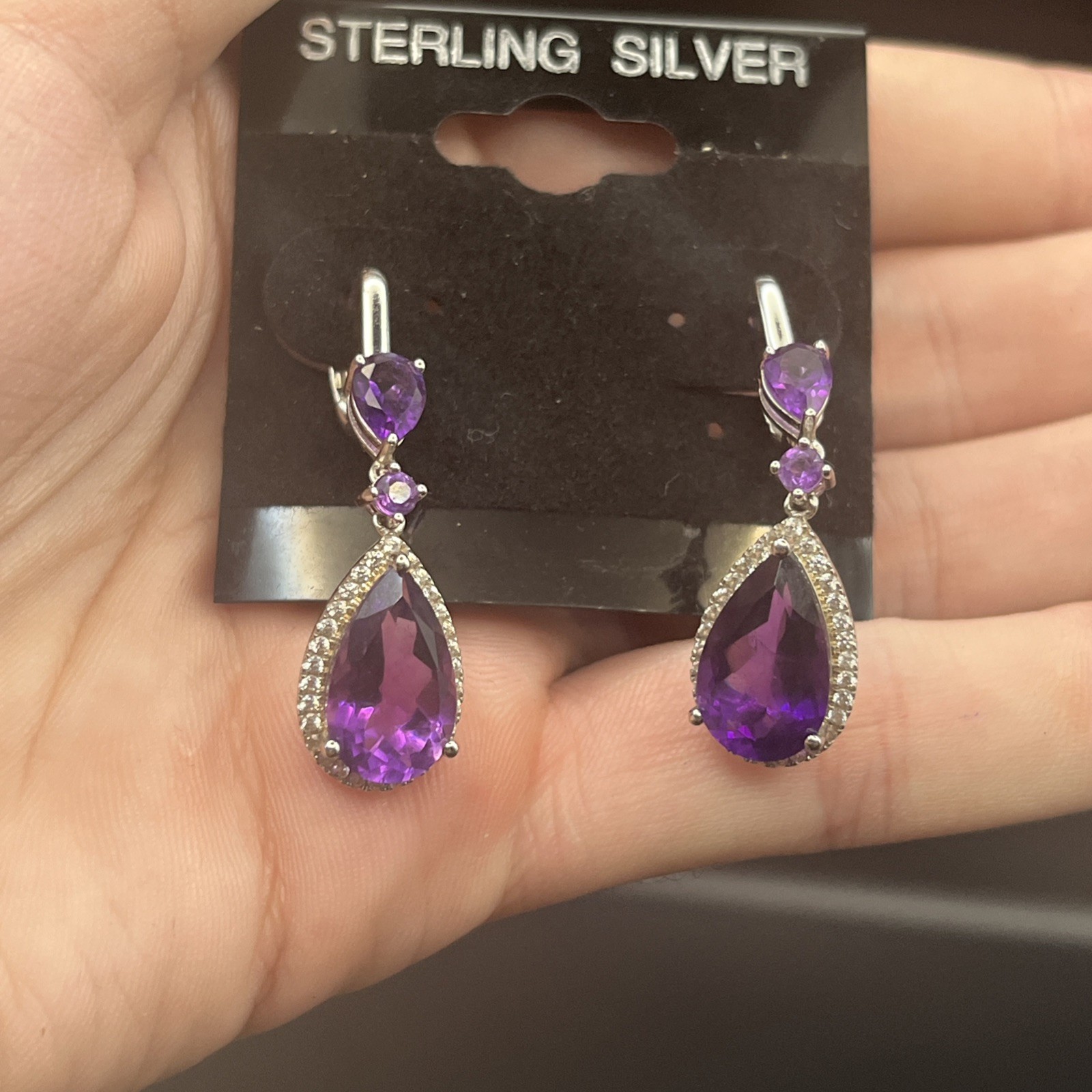 Sterling Silver Amethyst Tear Drop Earrings Sterling Silver Amethyst Tear Drop Earrings