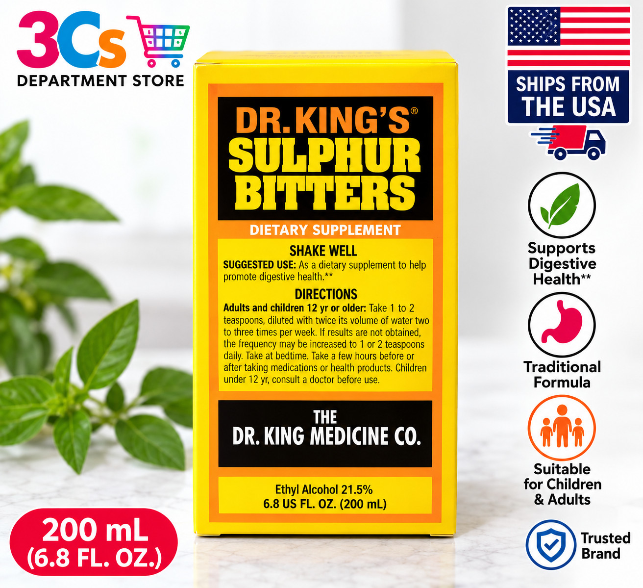 Dr King's Sulphur Bitters, Dietary Supplement 200 ml 6.8 oz- expire 12/31/2028