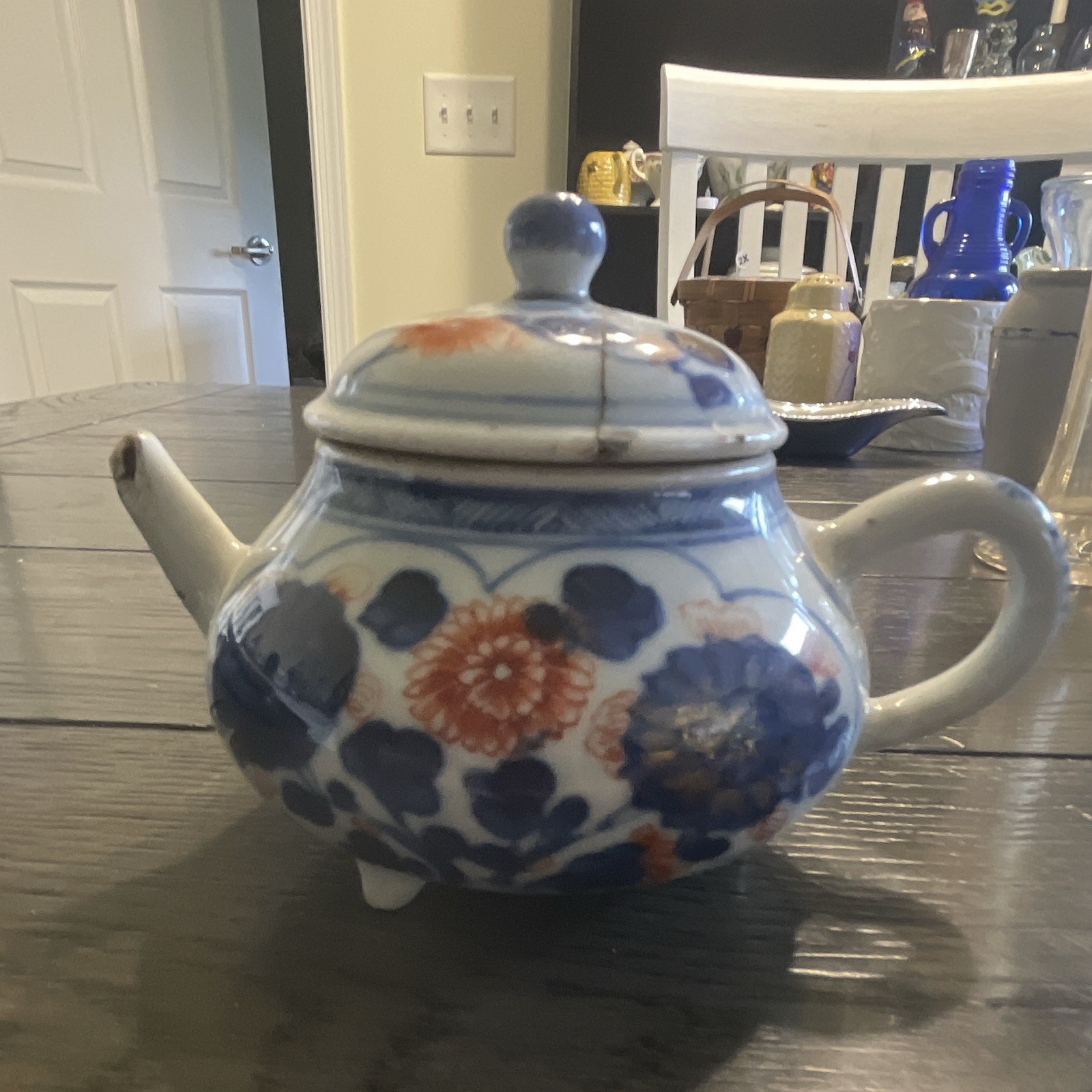 Antique Edo Period Miniature Imari Porcelain Tripod Teapot ca.1700 Japanese - AS