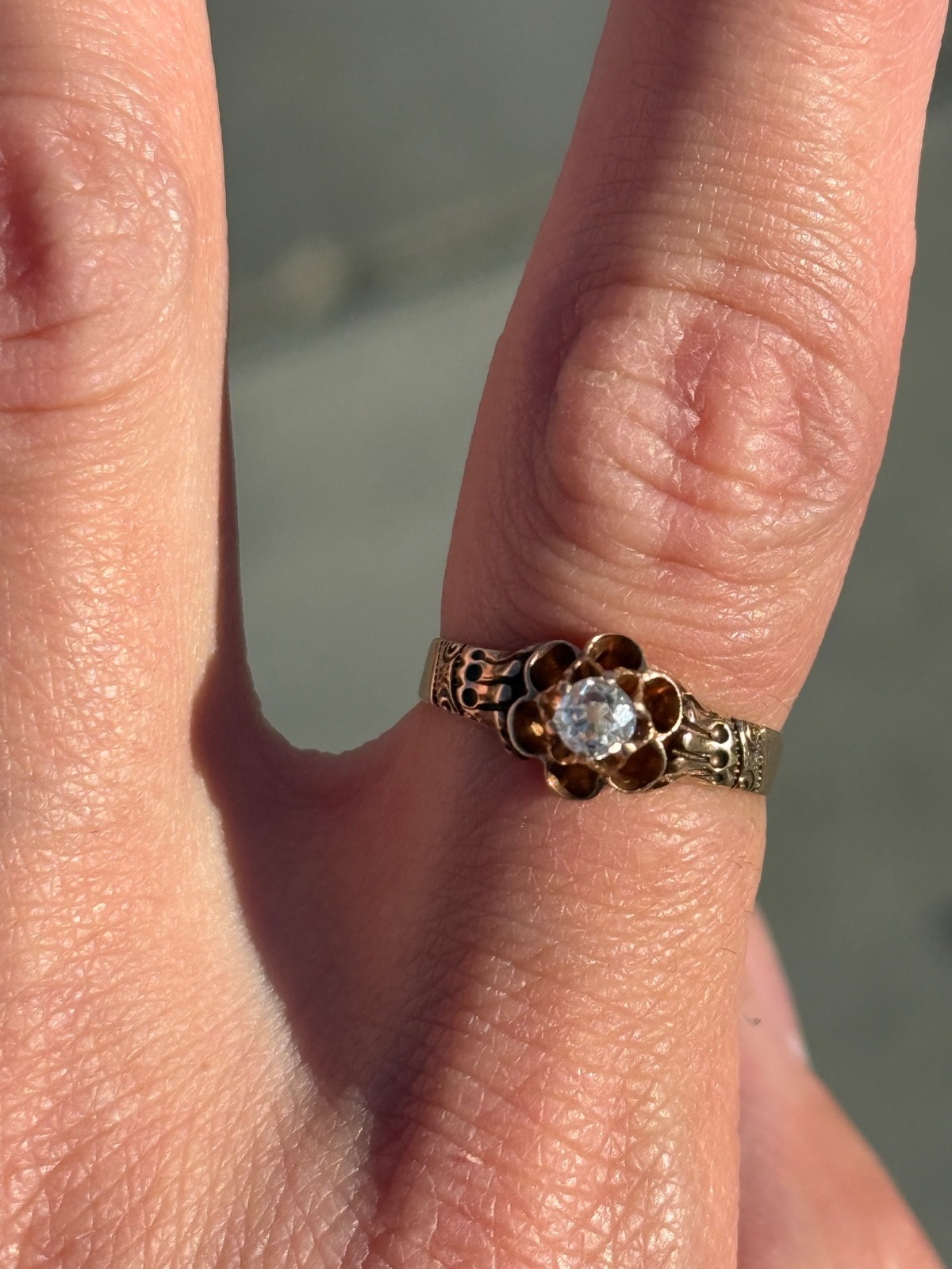 Antique Victorian 14K Gold Old Mine Cut Diamond Flower Ring Estate Jewelry