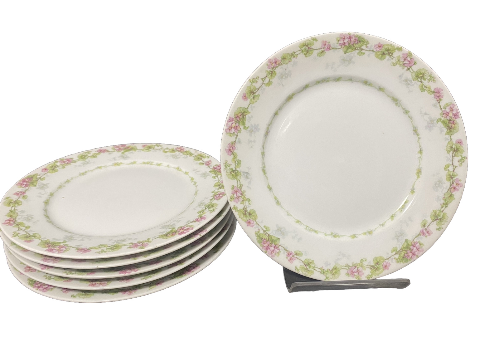 William Guerin Limoges Cake Plate Bread Dish Pink Green Floral 7.5\