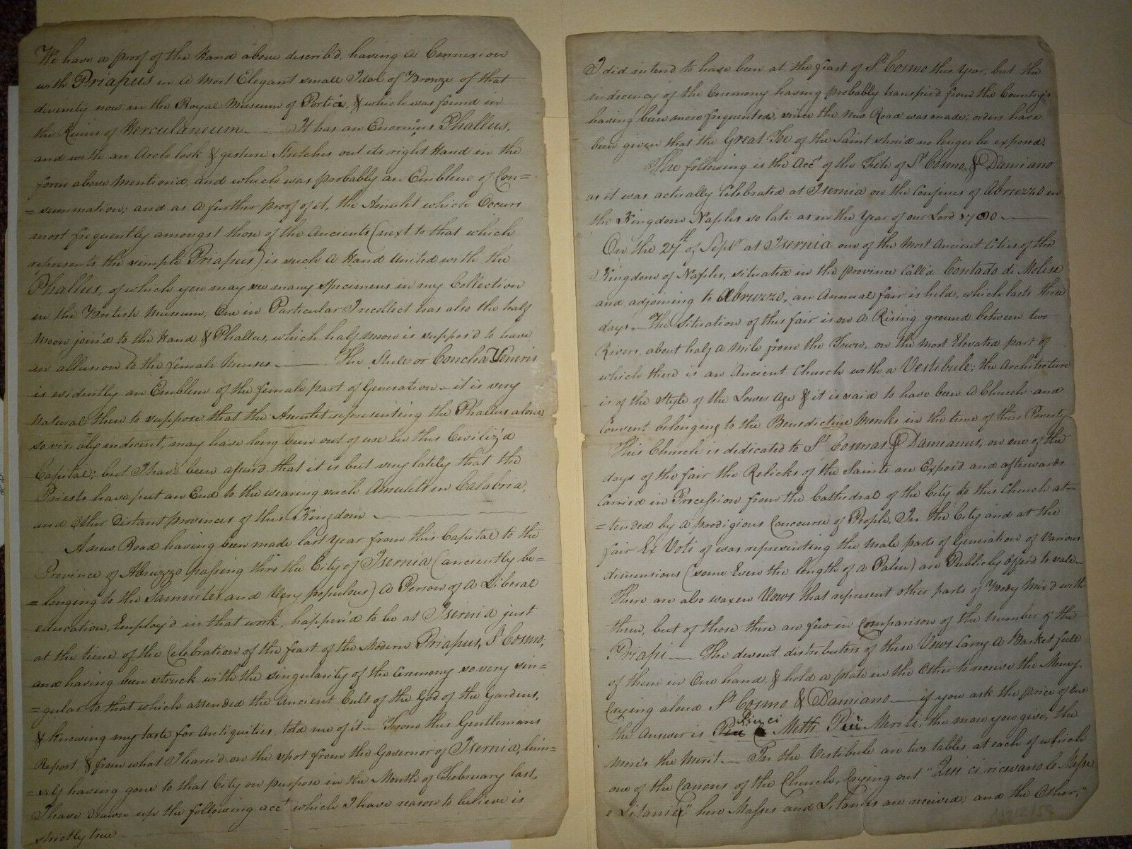 William Hamilton SIGNED On Worship of PRIAPUS handwritten RICHARD PAYNE KNIGHT William Hamilton SIGNED On Worship of PRIAPUS handwritten RICHARD PAYNE KNIGHT