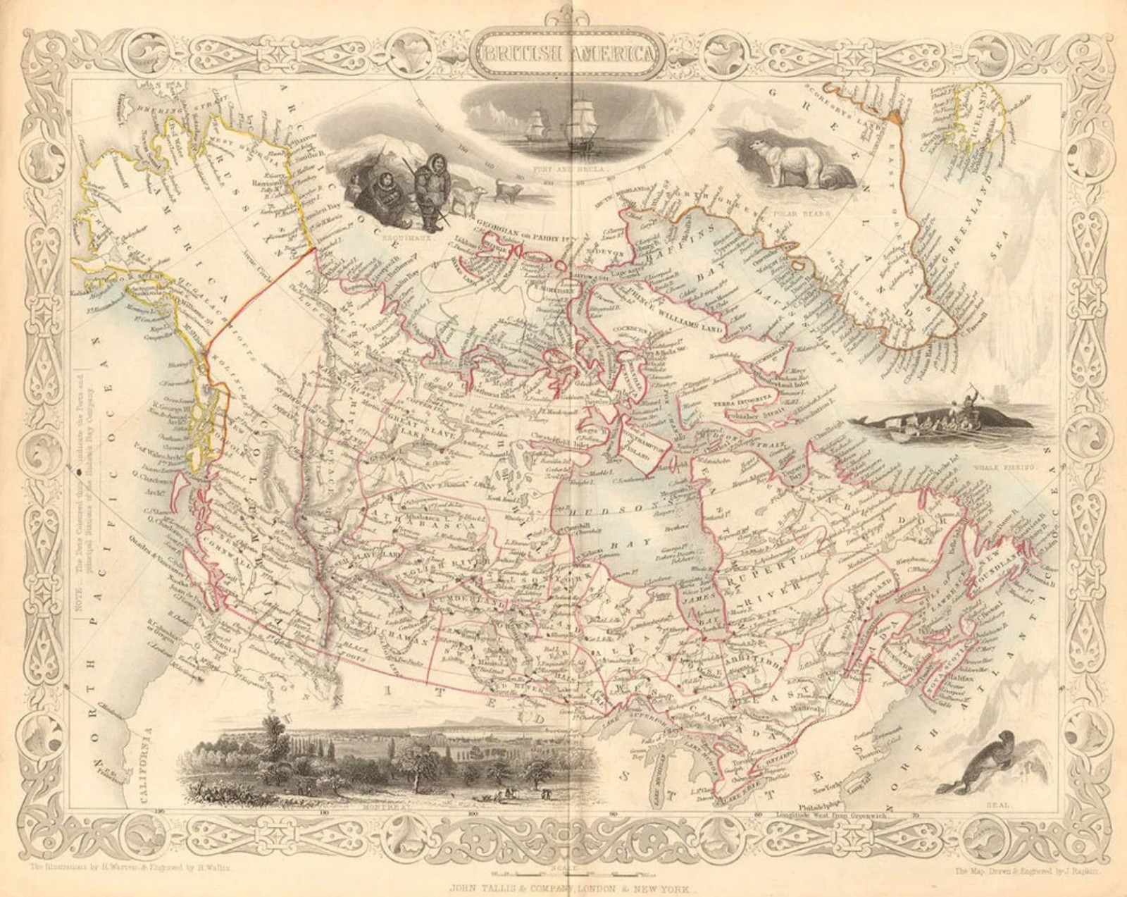 1849 Map of North America Featuring Hudson\'s Bay Forts - Rapkin / Tallis & Co.