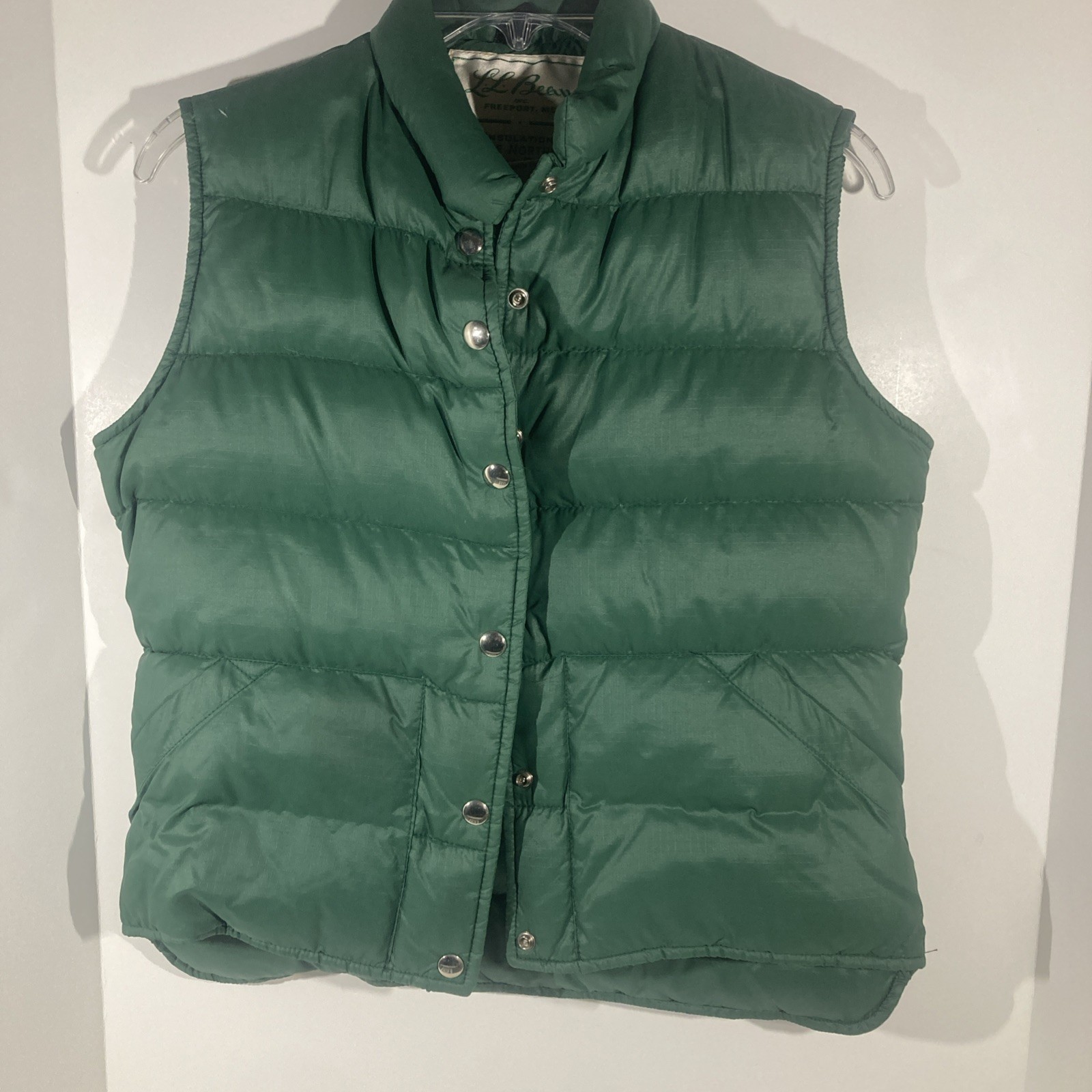 Vintage LL Bean Insulated Goose Down Green Vest Women’sMedium Puffer Snap Button