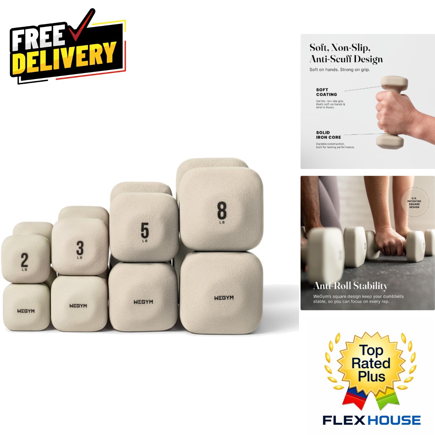 SafeGrip Square Dumbbells Set - Elegant Aesthetic, Anti-Slip Handles | 17 Kg