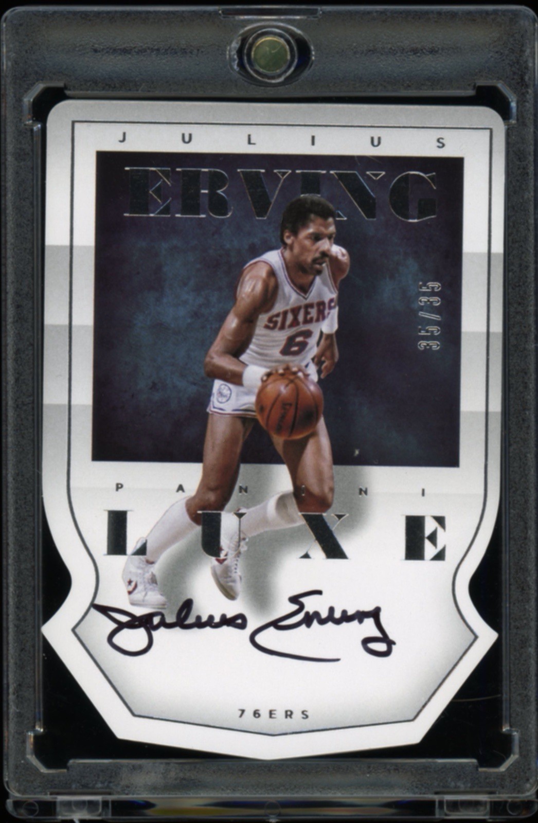 Julius Erving 2014-15 Panini Luxe Die Cut On Card Auto /35 HOF 76ers