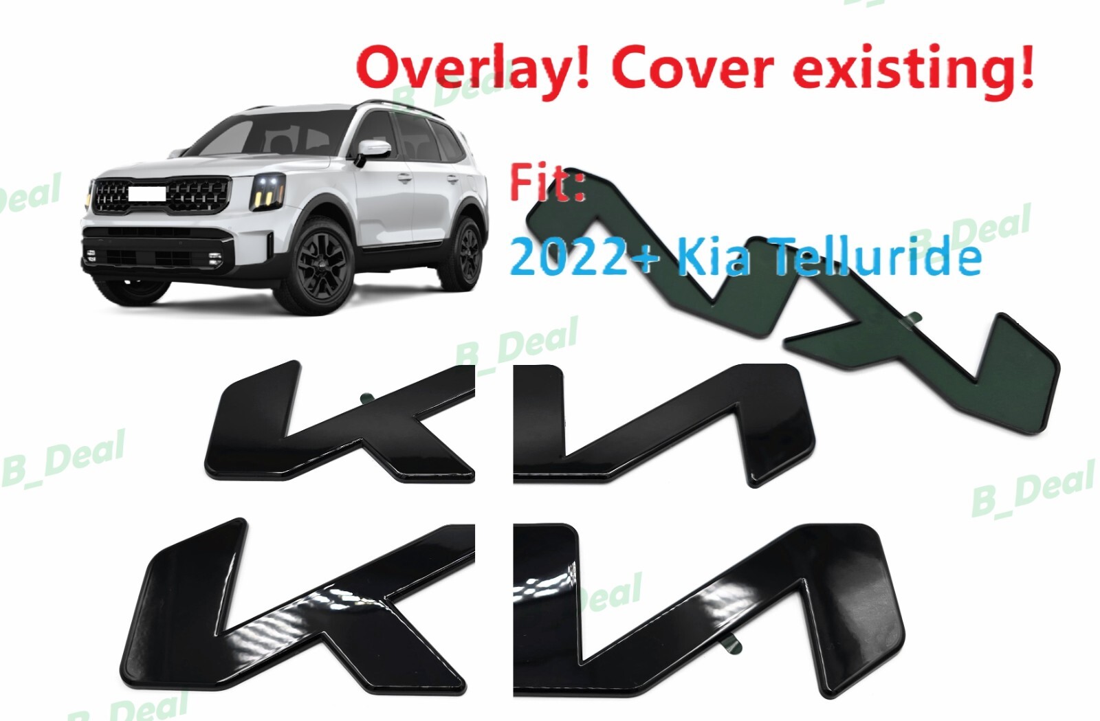 Custom OVERLAY Gloss Black Front Rear Tailgate K I A Emblem 2022+ Telluride