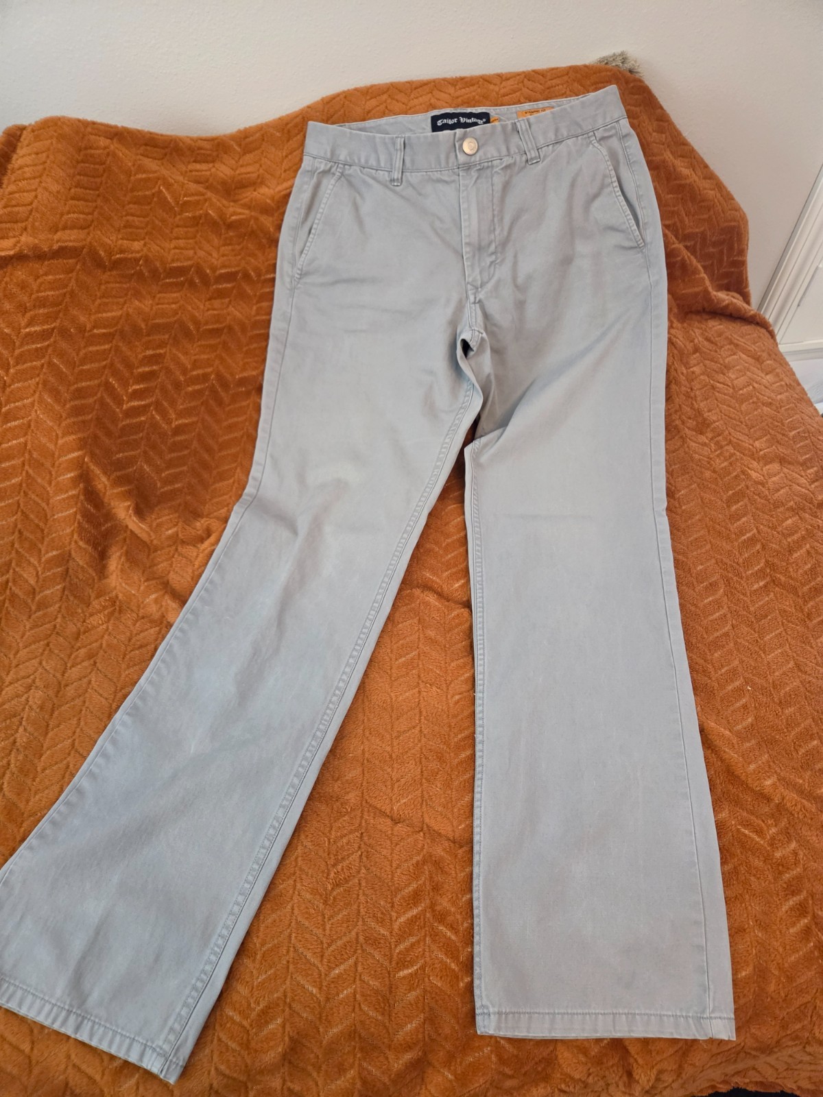 Tailor Vintage Pant Men 32/34 in Tan/Taupe, Chino Straight Slim Stretch Tailor Vintage Pant Men 32/34 in Tan/Taupe, Chino Straight Slim Stretch