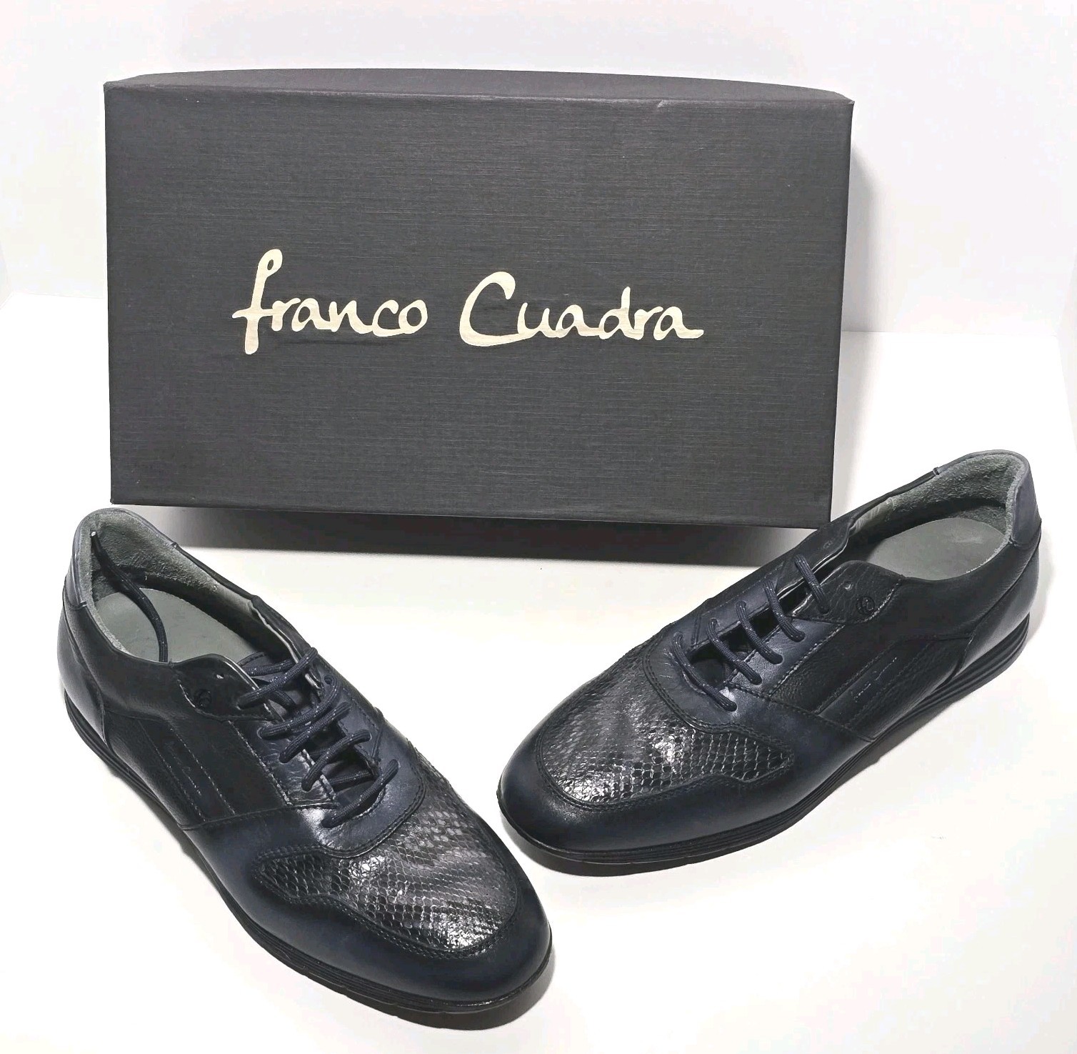 EUC Franco Cuadra Men’s Python & Bovine Leather Sneakers Navy Blue 9.5 With Box