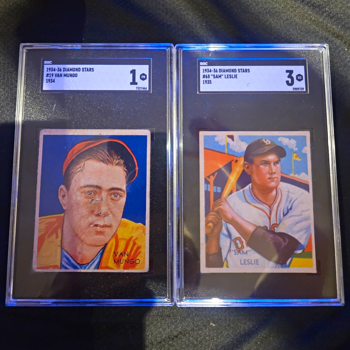 LOT OF 2 1934-36 NATIONAL CHICLE DIAMOND STARS GRADED- MUNGO #19/LESLIE #66 LOT OF 2 1934-36 NATIONAL CHICLE DIAMOND STARS GRADED- MUNGO #19/LESLIE #66