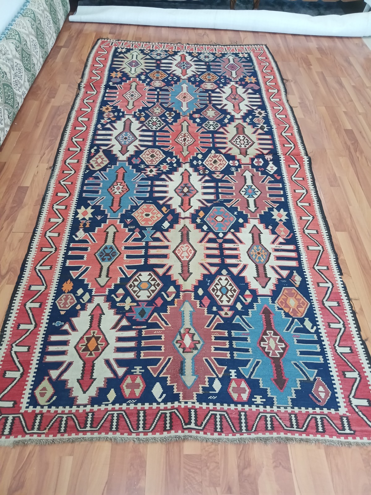 Antique Azerbaijan Kuba Rug Geometric Deformed Runner Rug 150 Years Old Rug v