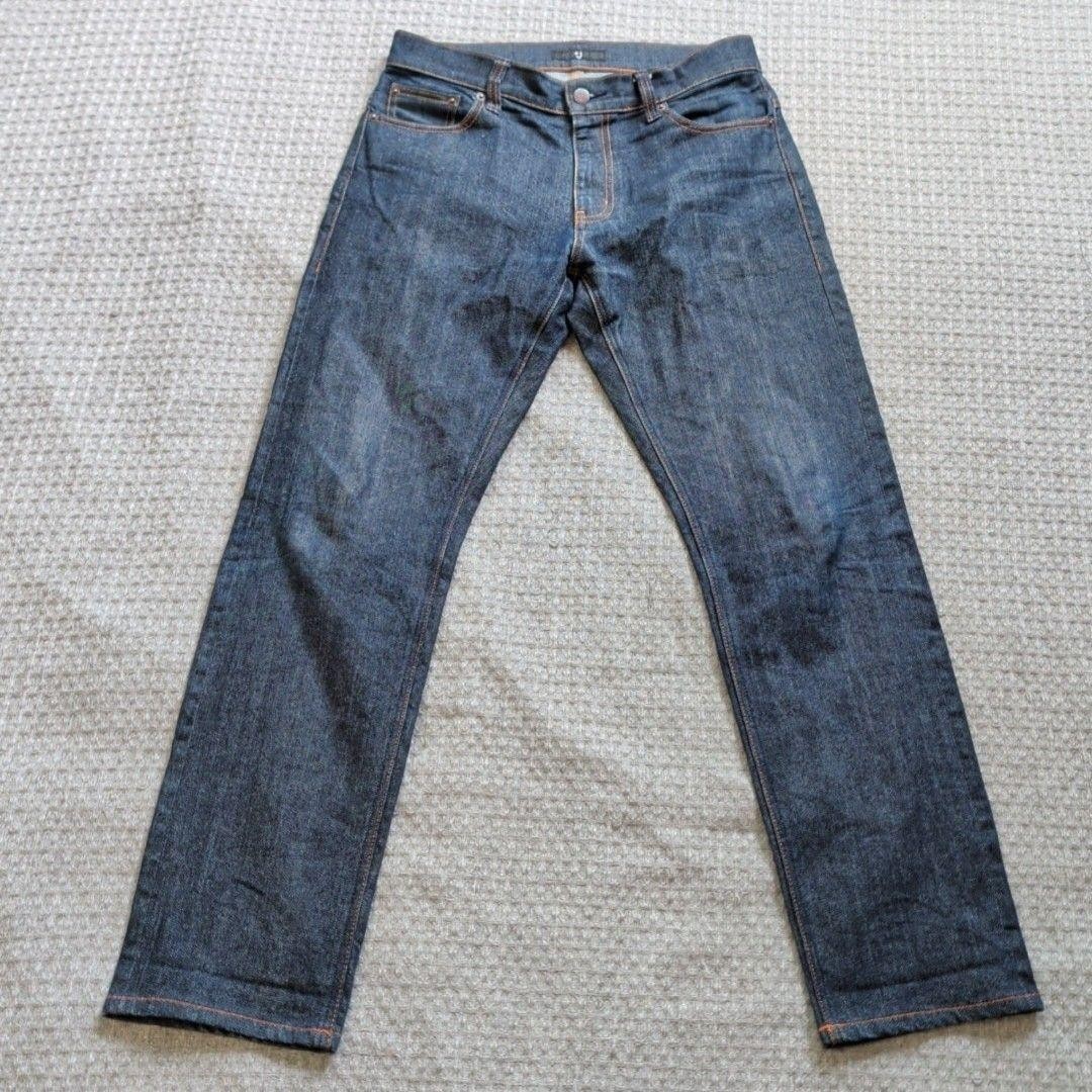 Uniqlo +J Jeans Mens 30x30 Blue Slim Straight Selvedge Stretch Denim Dark Wash