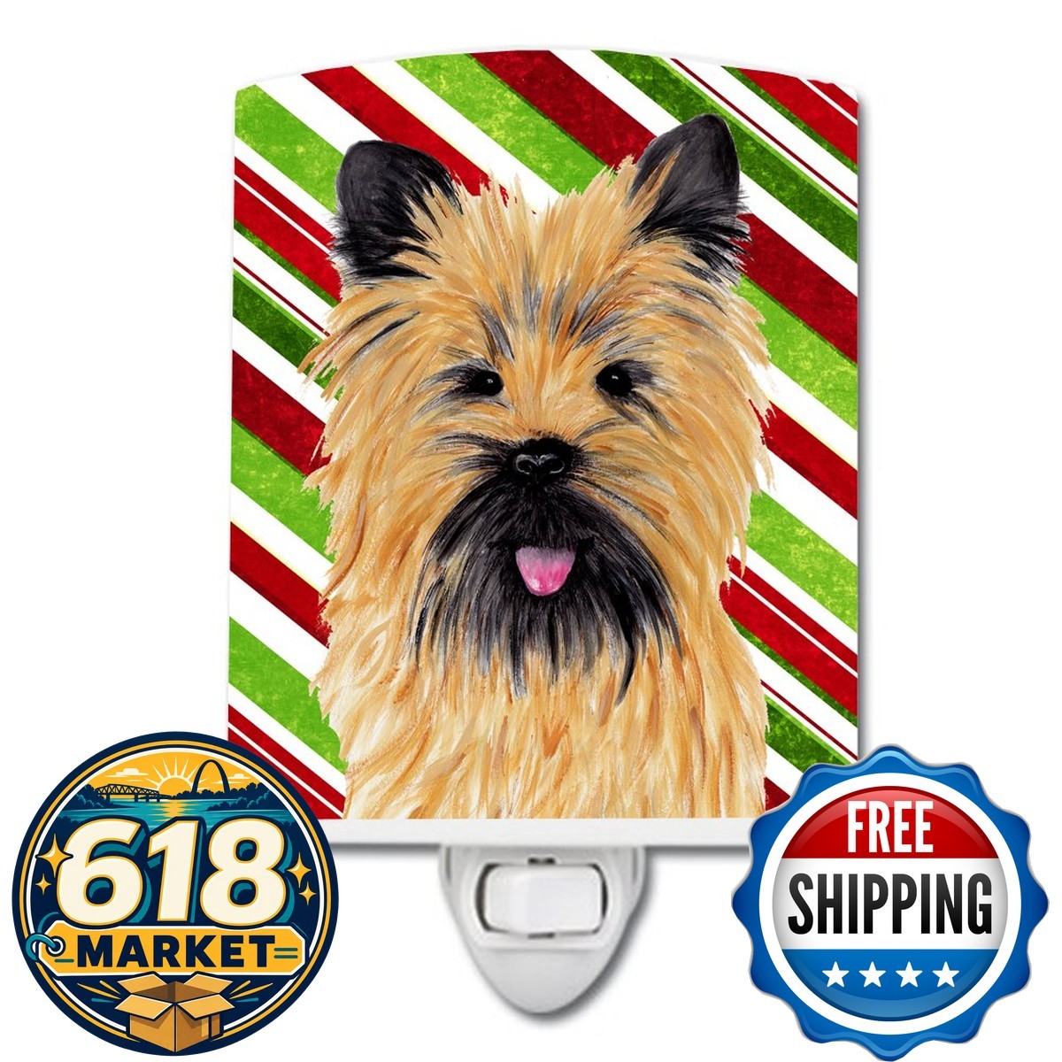 Caroline\'s Treasures SC9335CNL Cairn Terrier Candy Cane Ceramic Night Light