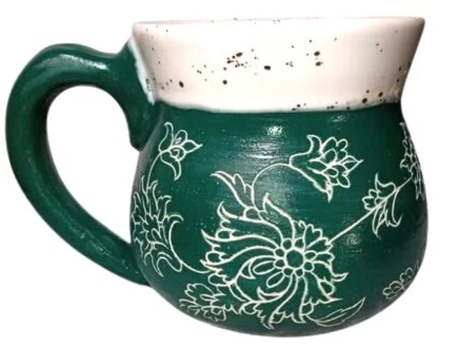 Vintage Ceramic Green & White Floral Coffee Mug Vintage Ceramic Green & White Floral Coffee Mug