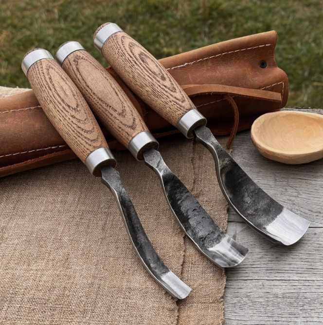 3 Piece Spoon Bent Gouge Set 52100 Carbon Steel Wood Carving Tools