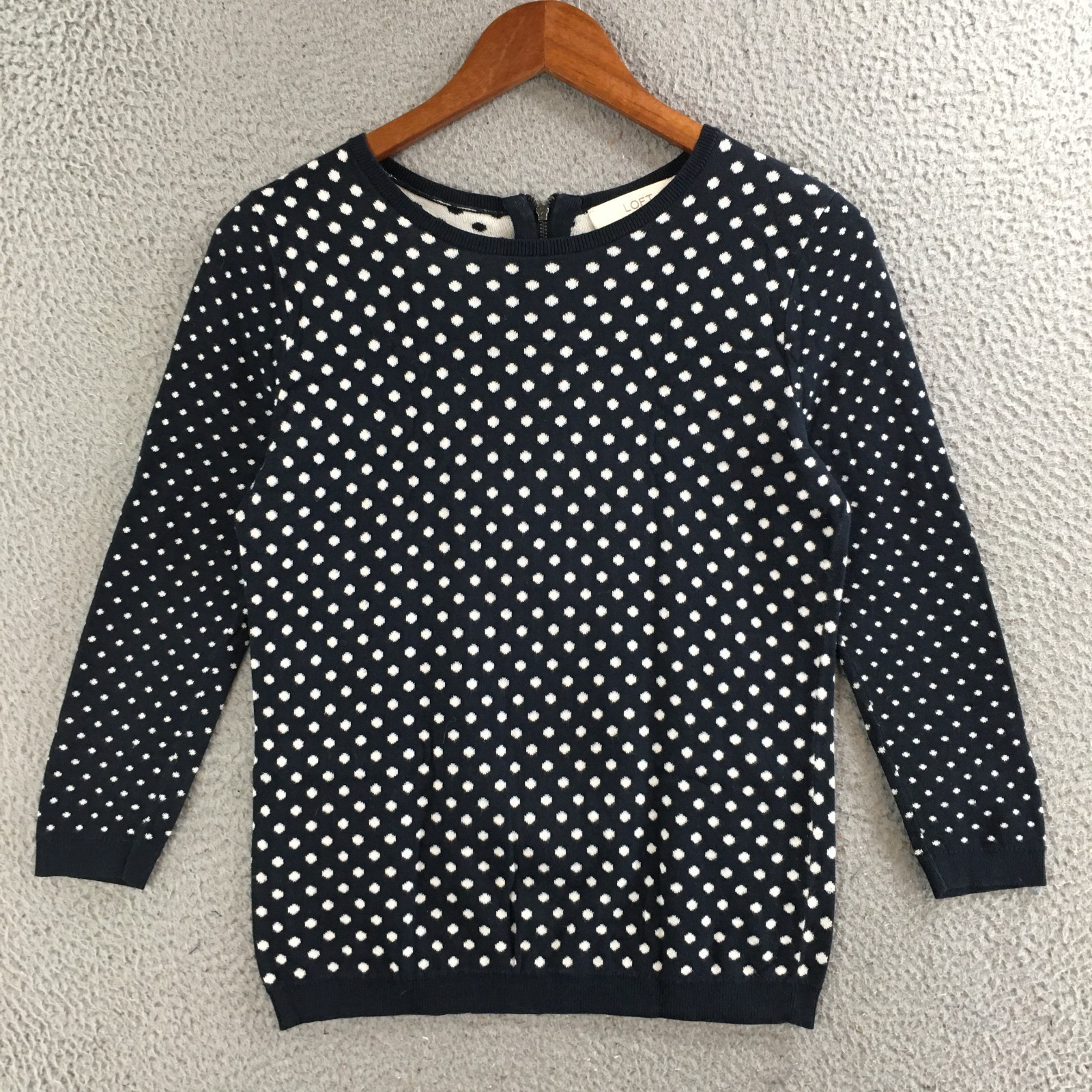 Ann Taylor Loft Sweater Womens SP Long Sleeve Crew Neck Casual Polka Dots Blue