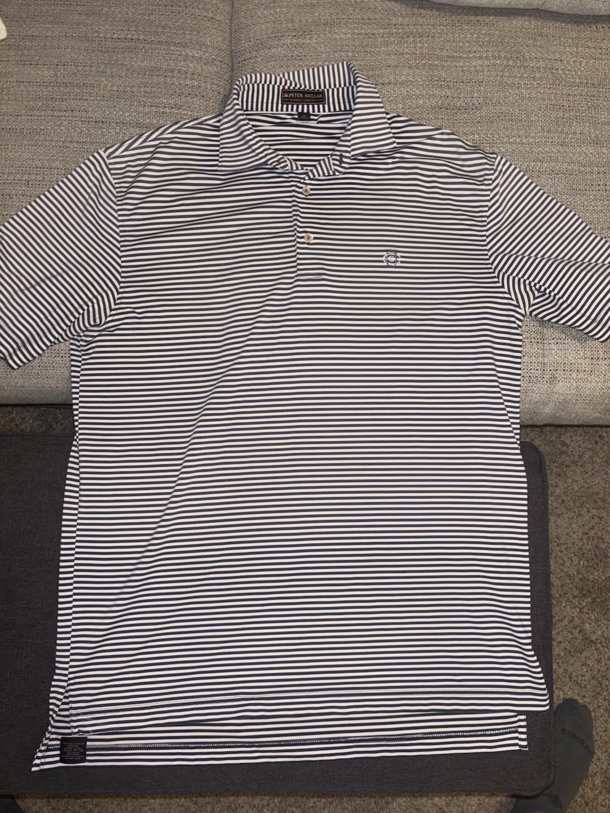 Peter Millar Summer Comfort Polo Men’s M Navy White Striped Golf Performance Peter Millar Summer Comfort Polo Men’s M Navy White Striped Golf Performance