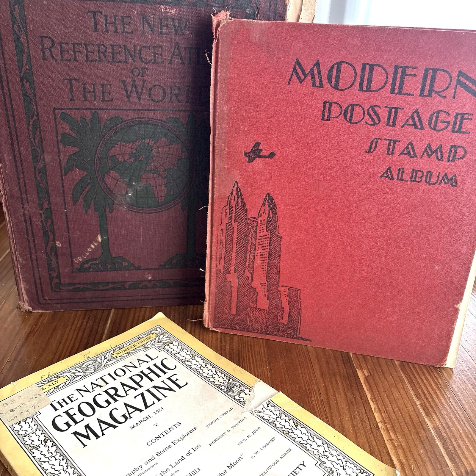 Antique Book Lot Of 3 The New Reference Atlas Of The World Modern Postage Stamp